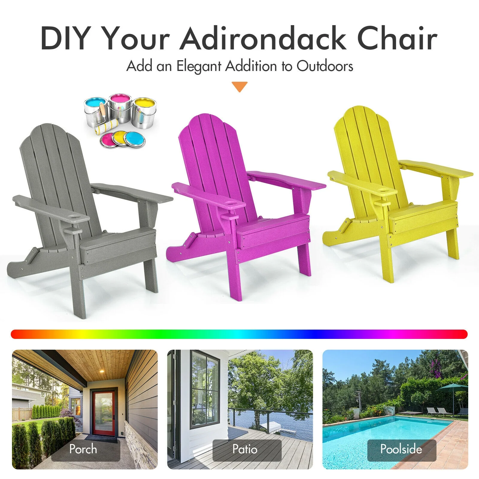 Foldable Weather Resistant Patio Chair, With Cup Holder, Gray - Image 7
