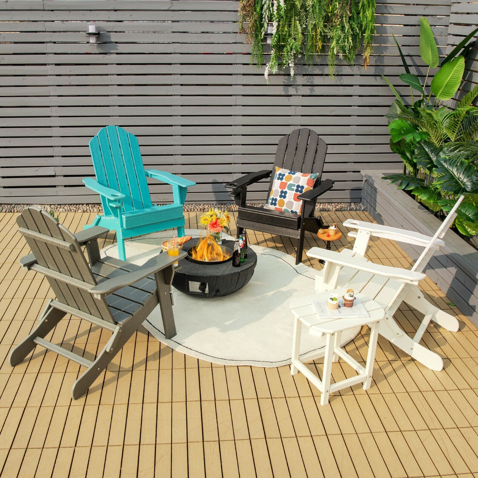 Foldable Weather Resistant Patio Chair, With Cup Holder, Gray - Image 8