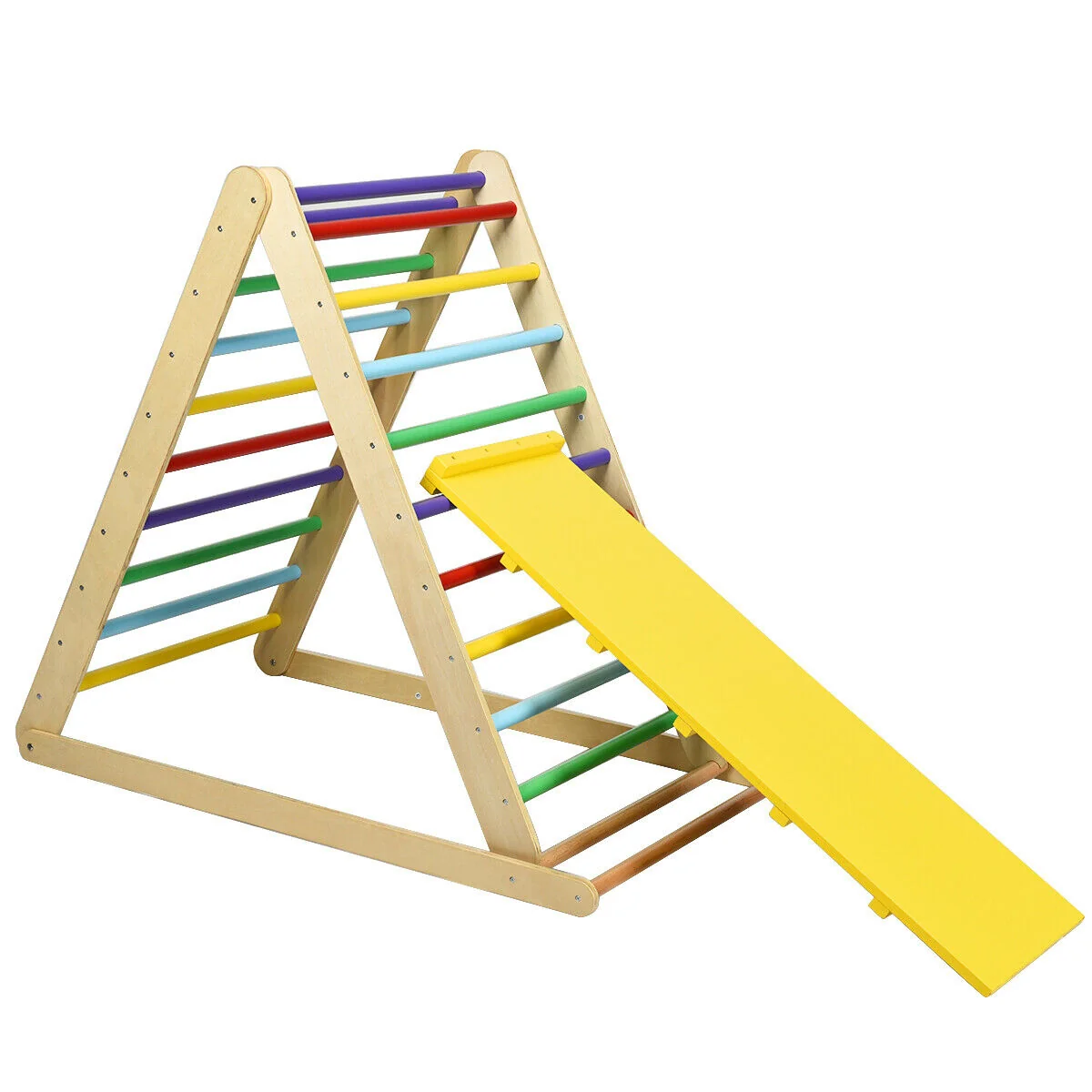 Foldable Wooden Climbing Triangle With Ladder, Multicolor - Image 4
