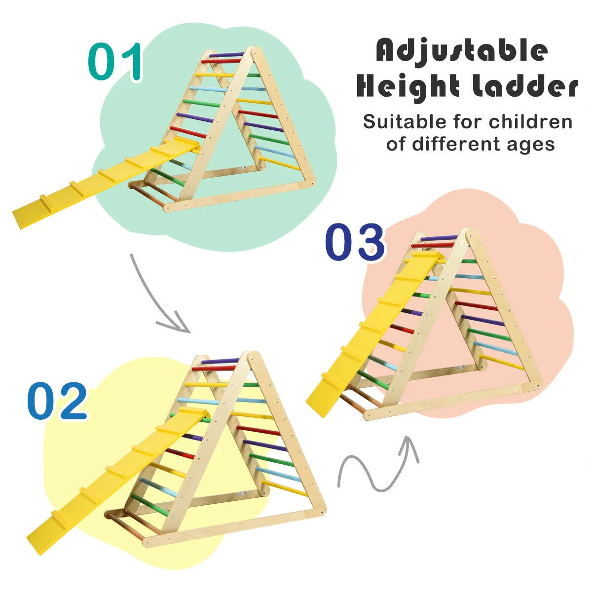 Foldable Wooden Climbing Triangle With Ladder, Multicolor - Image 6