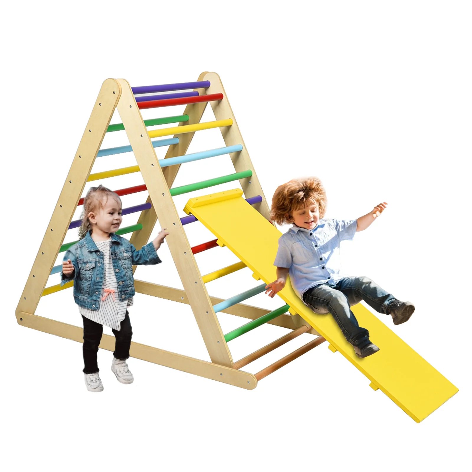 Foldable Wooden Climbing Triangle With Ladder, Multicolor - Image 9
