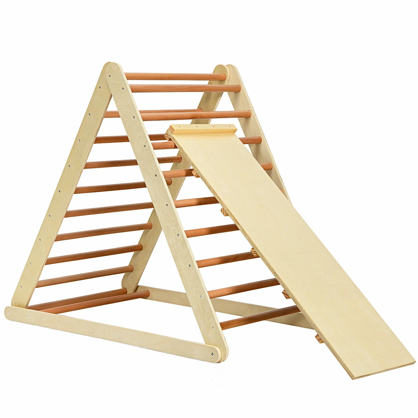 Foldable Wooden Climbing Triangle With Ladder, Natural