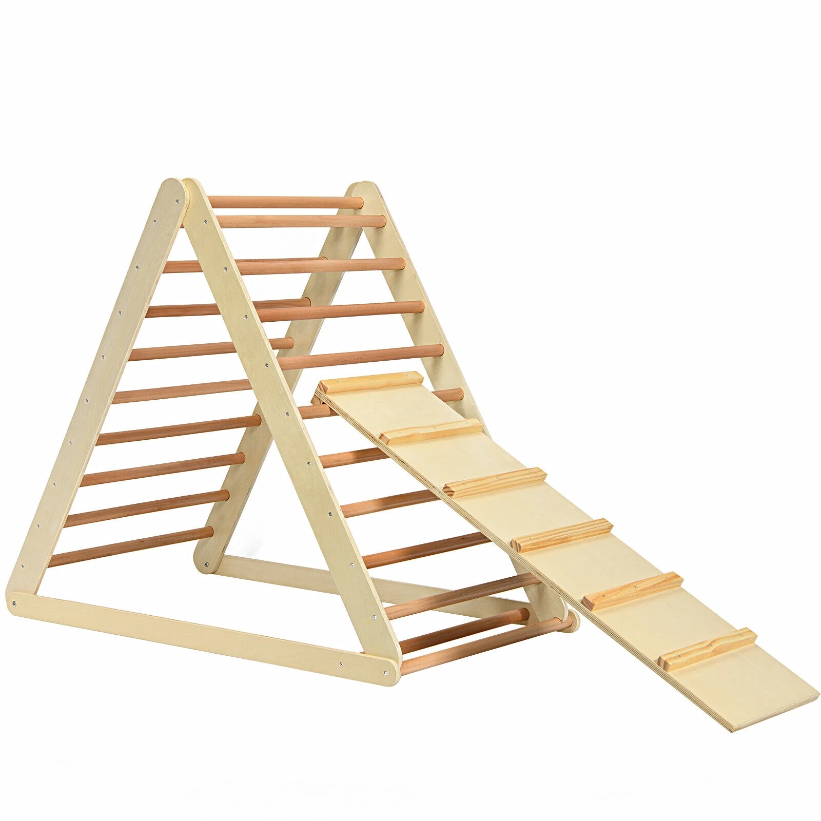 Foldable Wooden Climbing Triangle With Ladder, Natural - Image 10