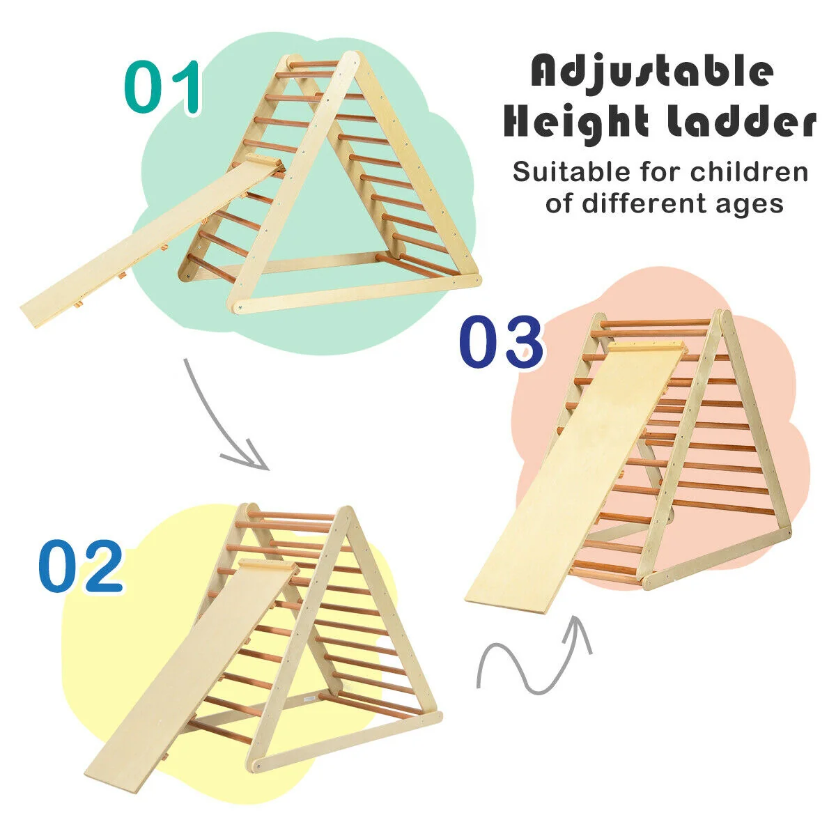 Foldable Wooden Climbing Triangle With Ladder, Natural - Image 6