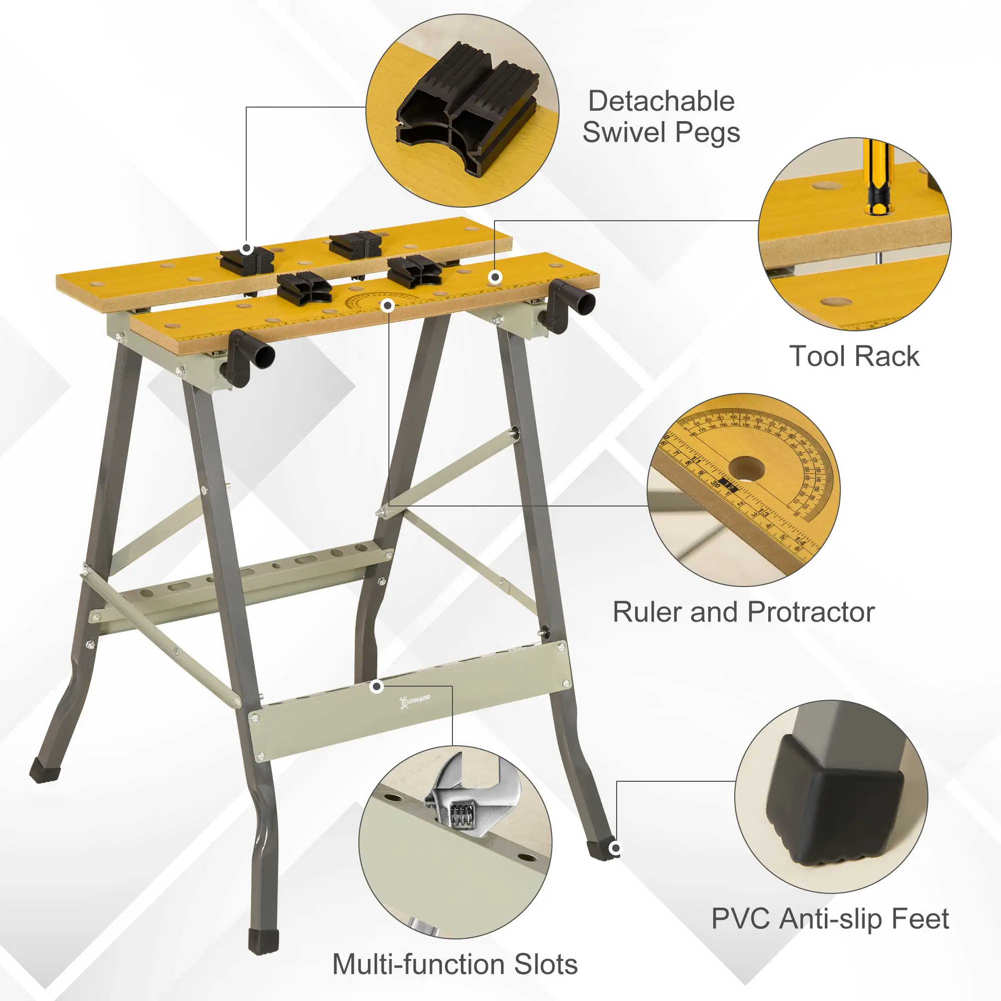Foldable Work Bench w/ 4 Adjustable Clamps, Carpenter Saw Table - Image 6