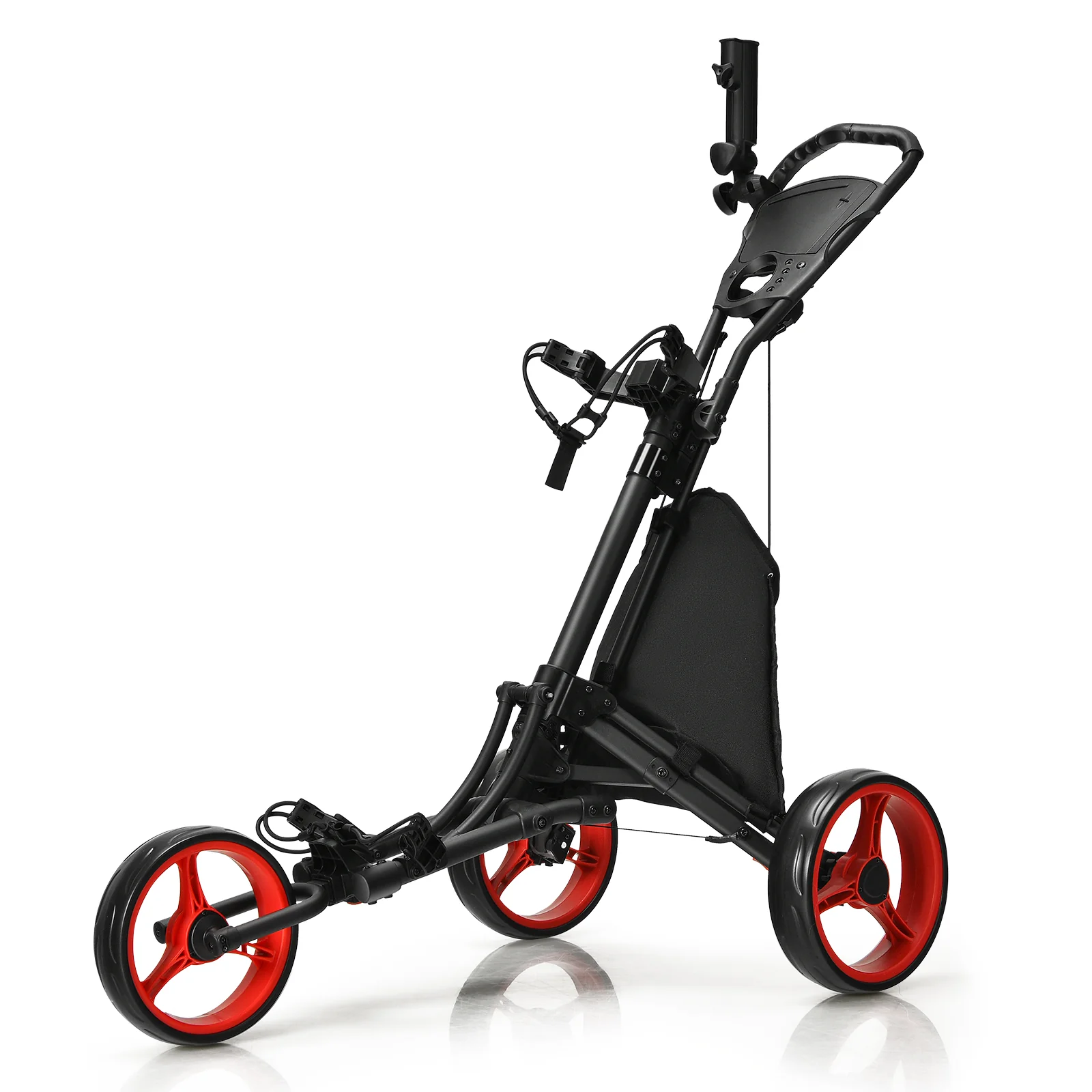 Folding 3 Wheels Golf Push Cart with Bag Scoreboard Adjustable Handle, Red - Image 3