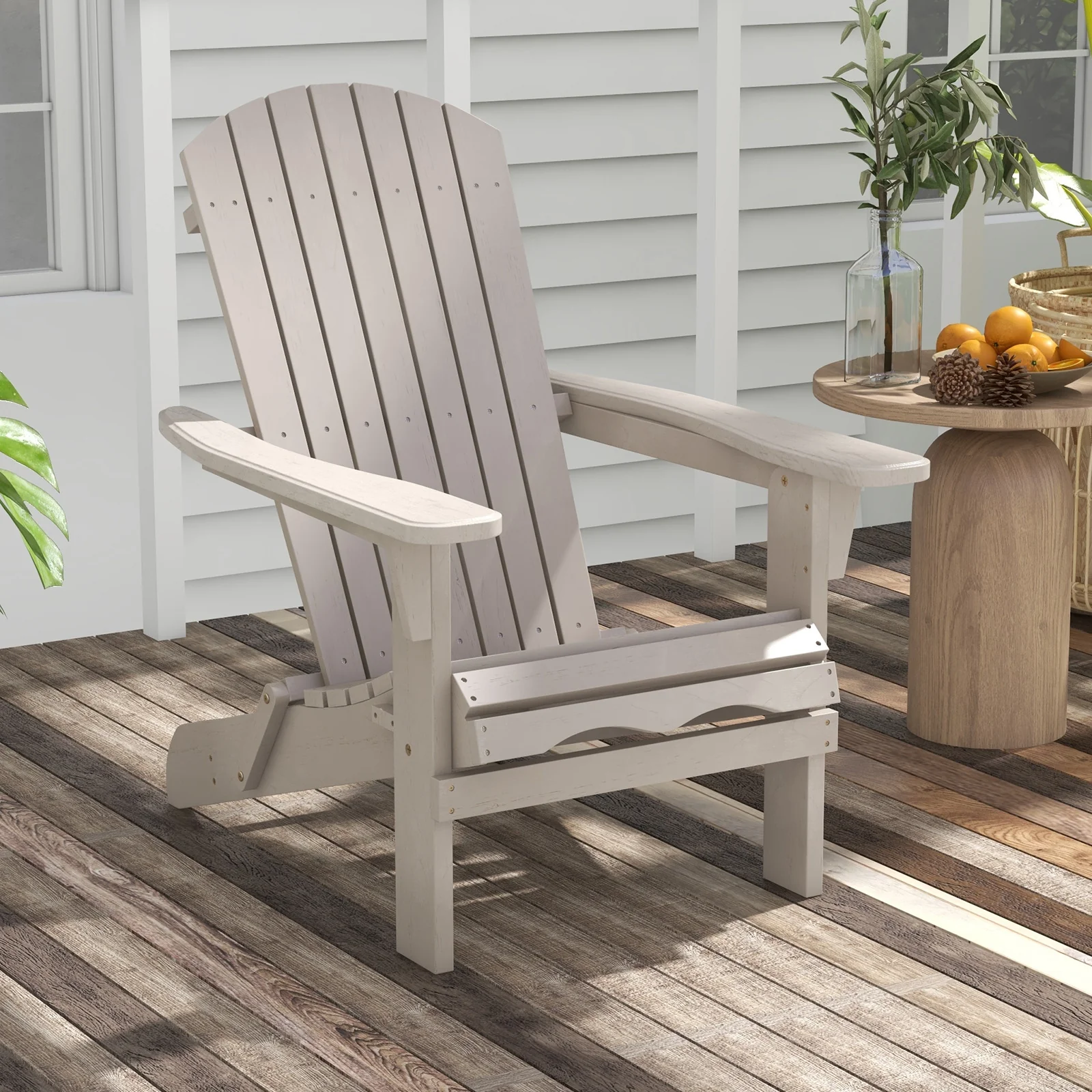 Folding Adirondack Chair, High Backrest, Wide Armrests, Gray - Image 2