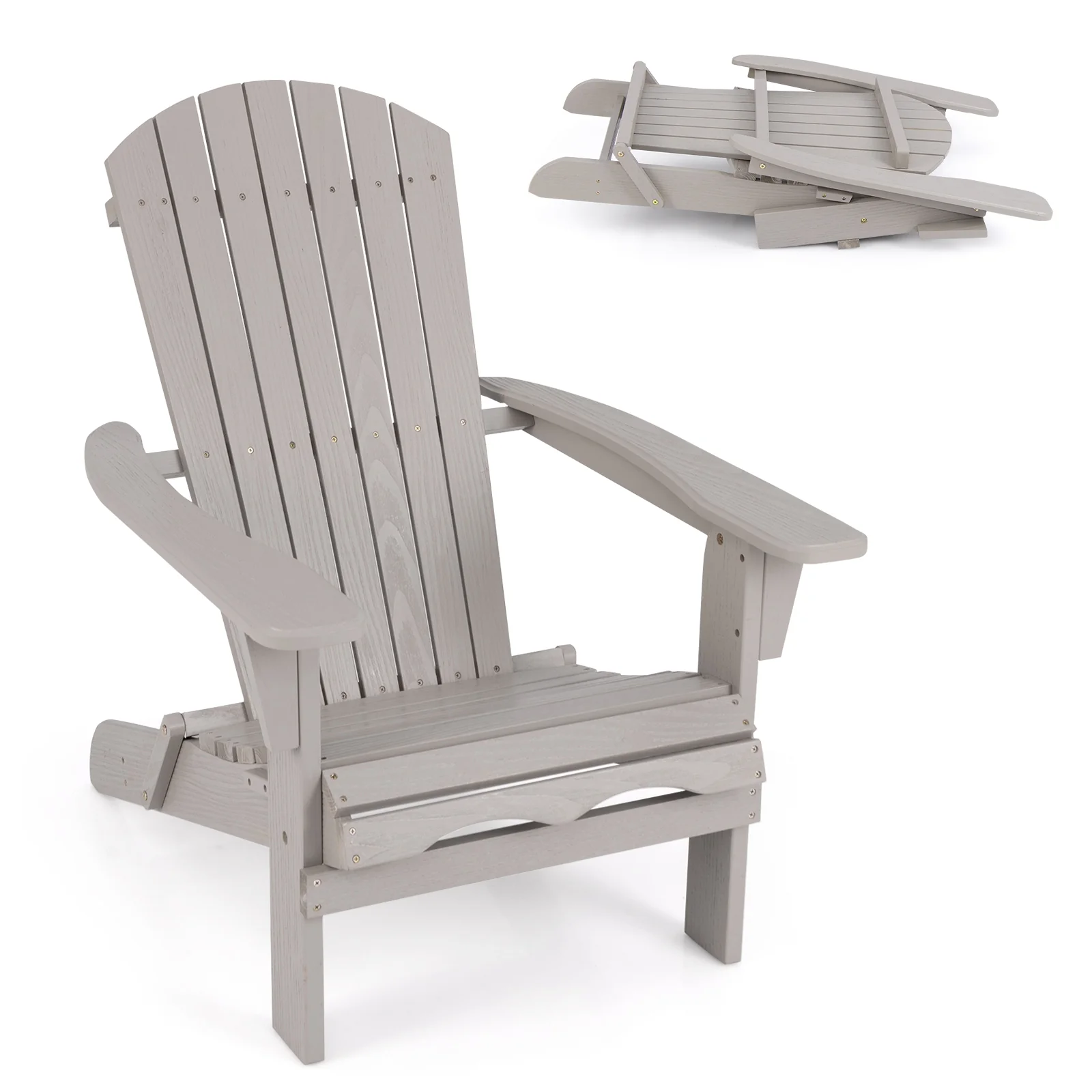 Folding Adirondack Chair, High Backrest, Wide Armrests, Gray - Image 3