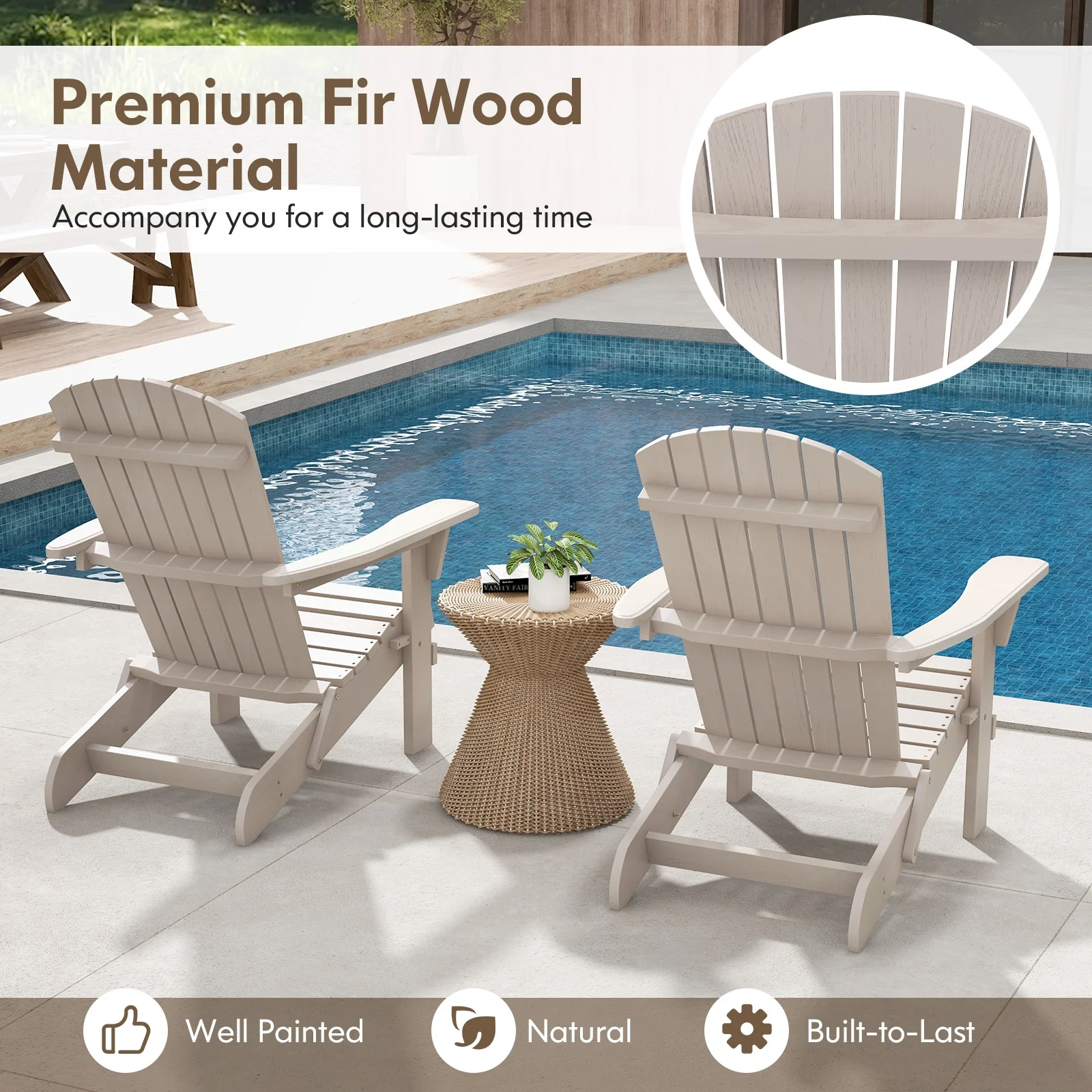 Folding Adirondack Chair, High Backrest, Wide Armrests, Gray - Image 5
