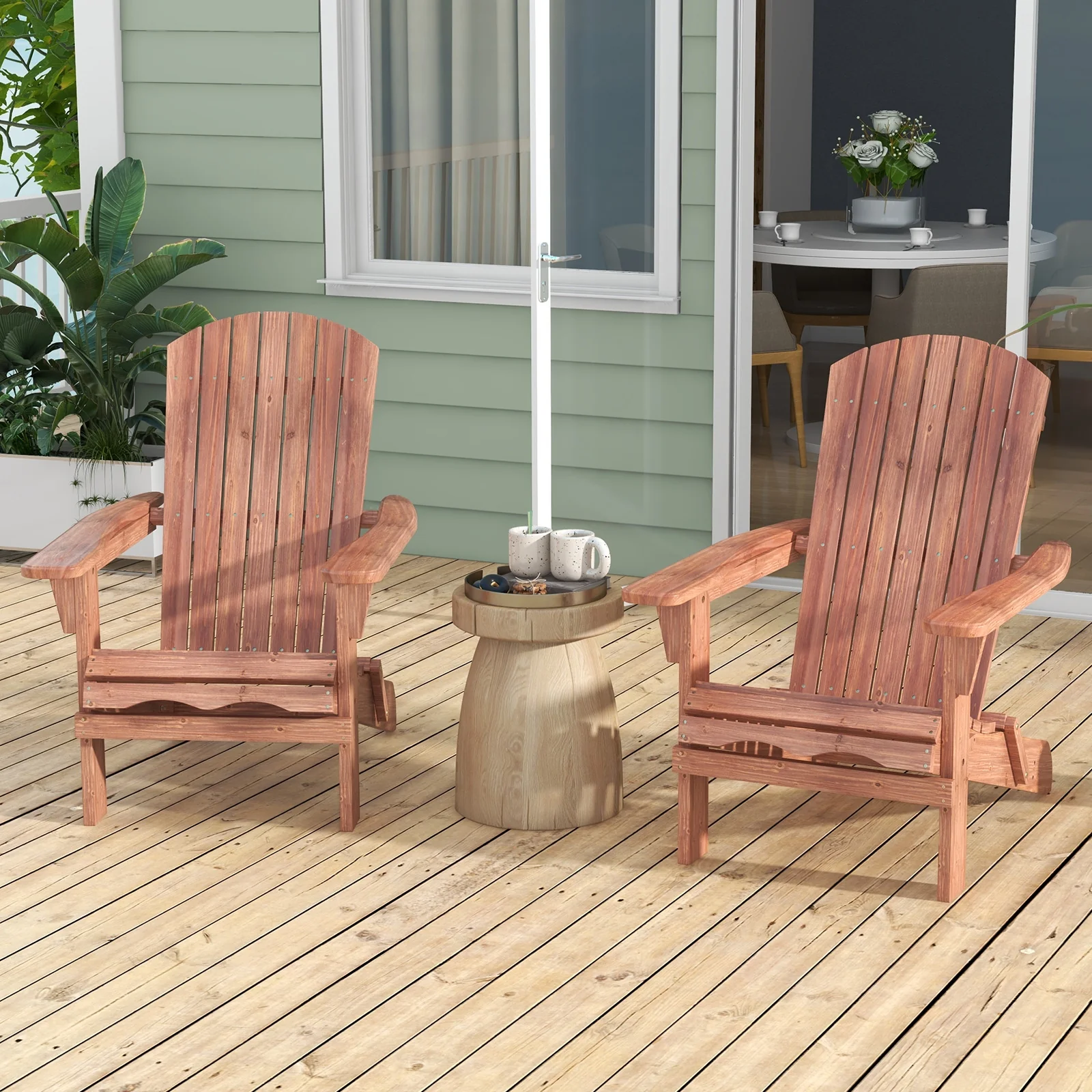 Folding Adirondack Chair Set, Brown - Image 2