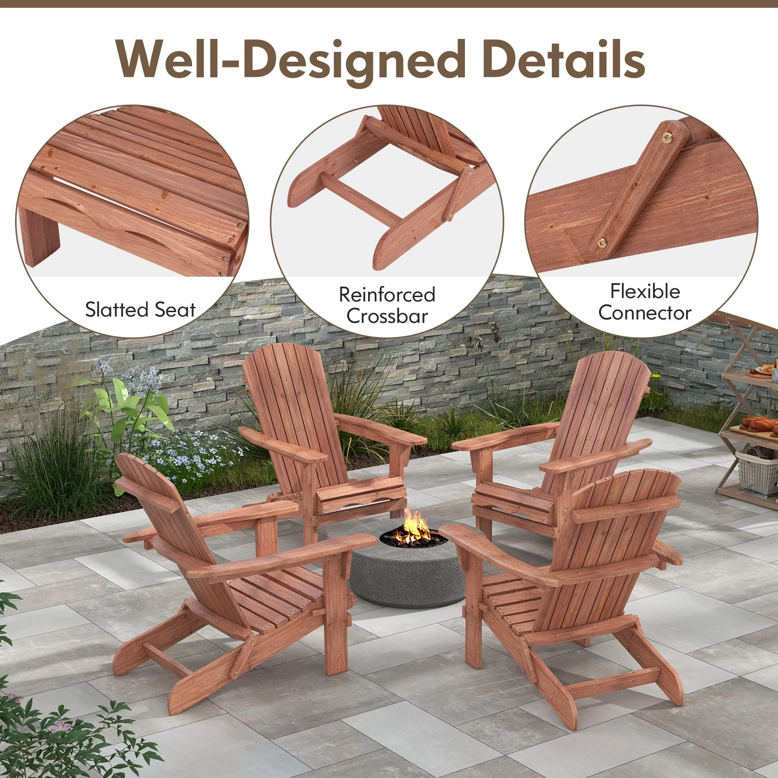 Folding Adirondack Chair Set, Brown - Image 5