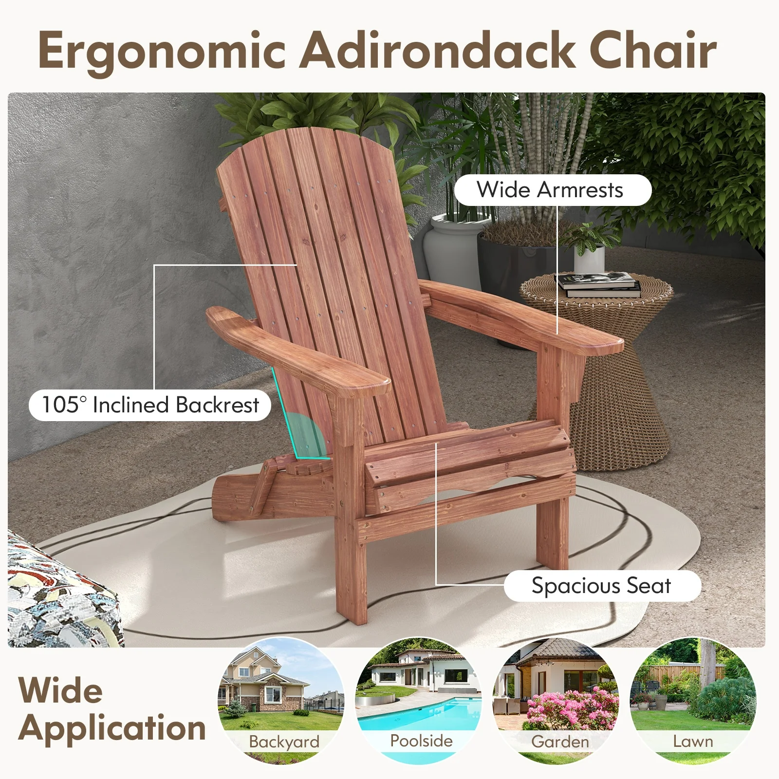 Folding Adirondack Chair Set, Brown - Image 6