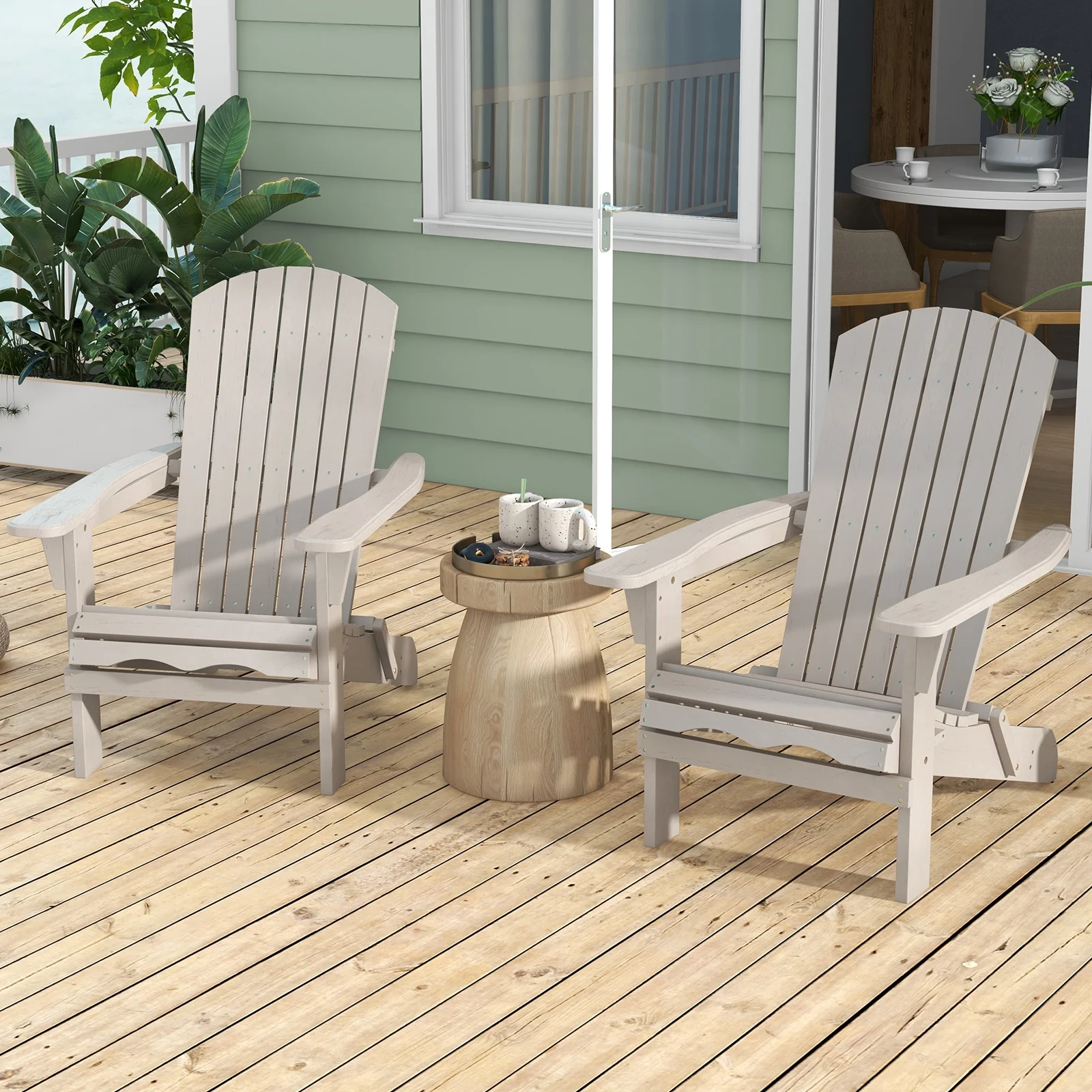 Folding Adirondack Chair Set, High Backrest, Wide Armrests, Gray - Image 2