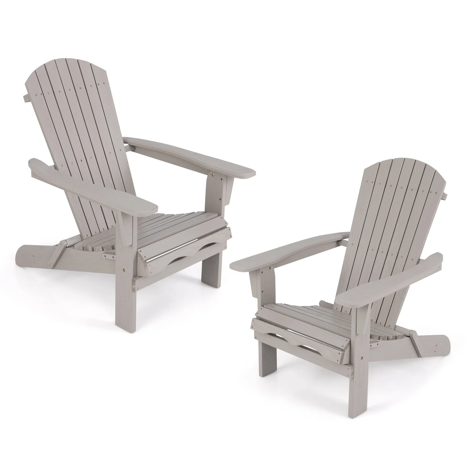 Folding Adirondack Chair Set, High Backrest, Wide Armrests, Gray - Image 3