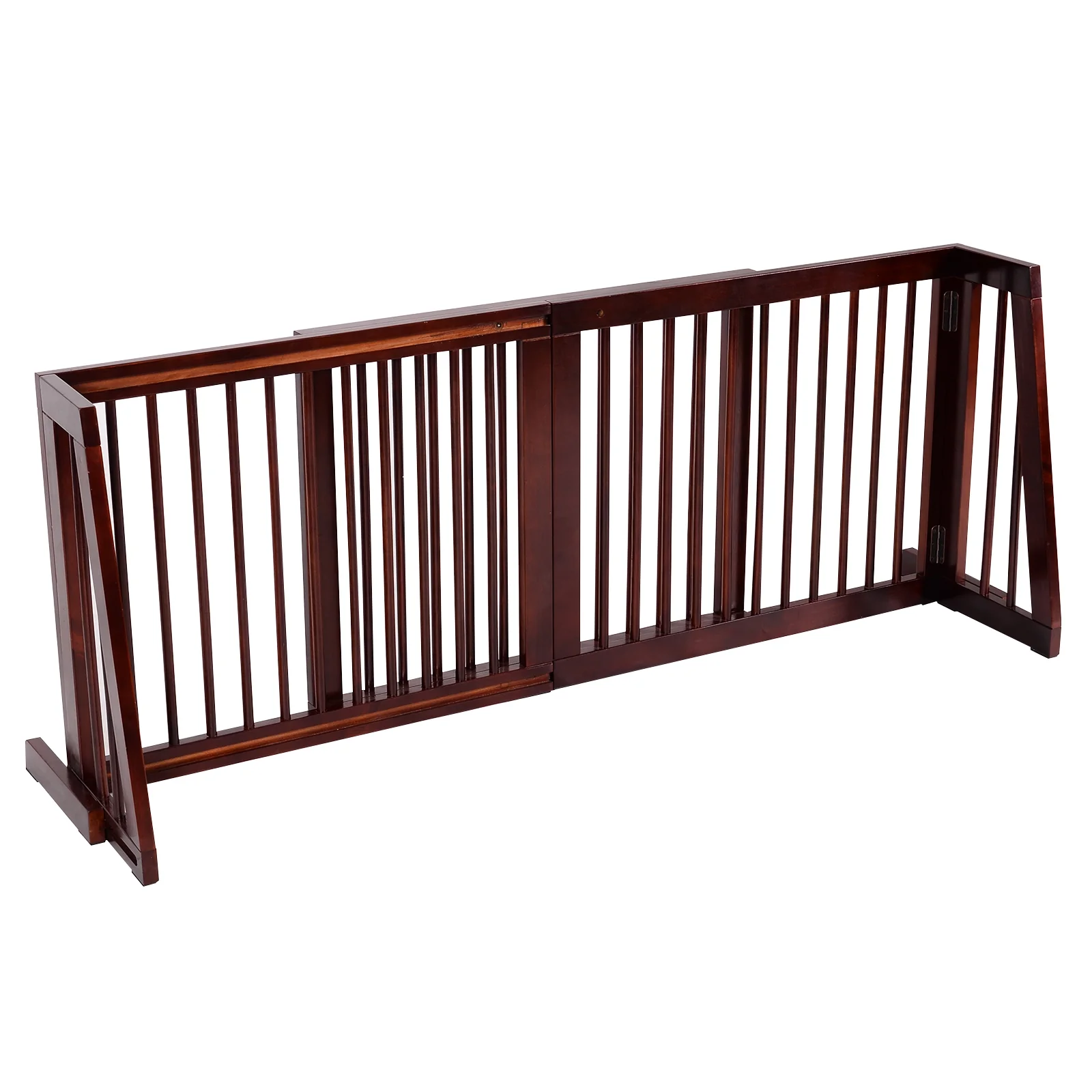 Folding Adjustable 3 Panel Wood Fence, Brown