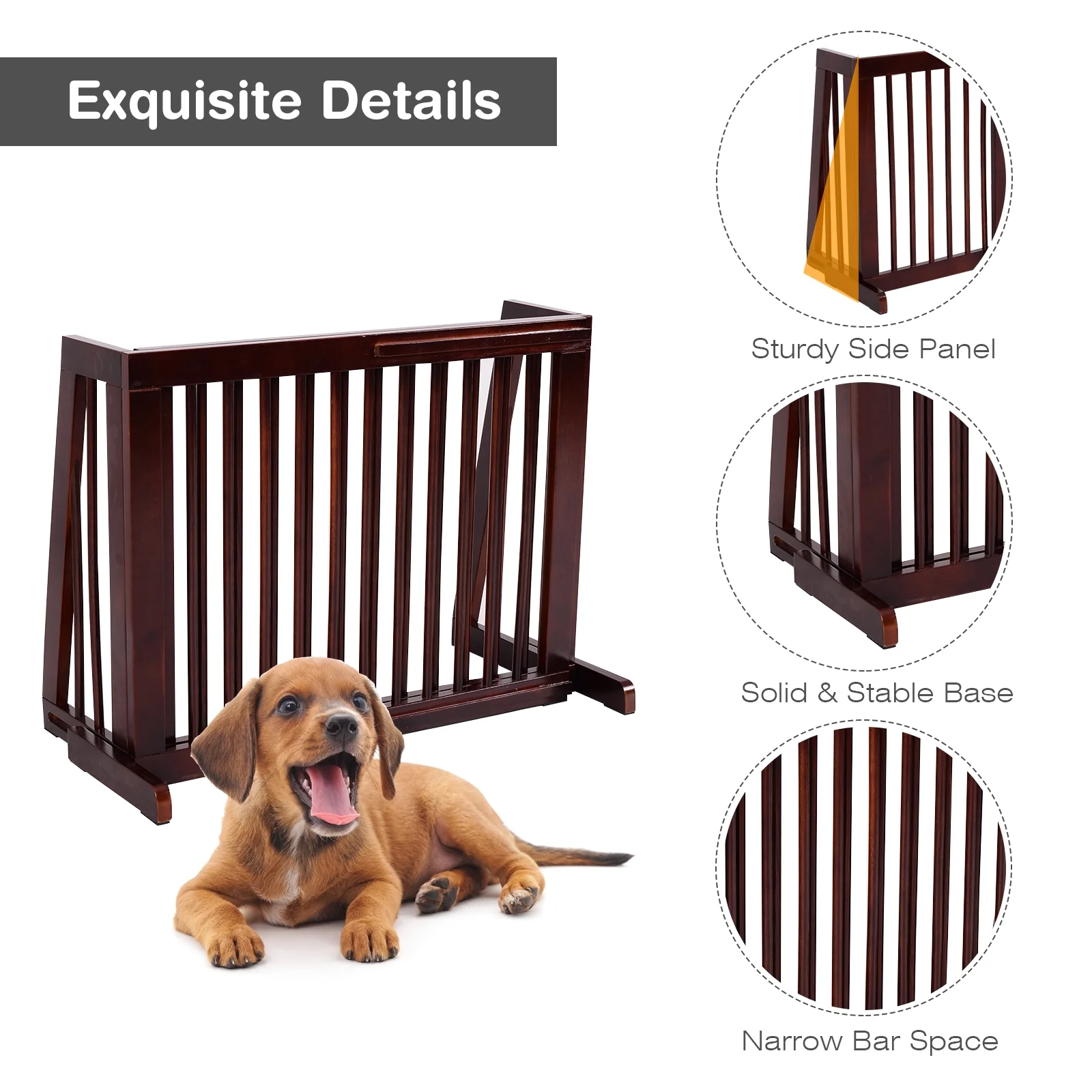 Folding Adjustable 3 Panel Wood Fence, Brown - Image 10