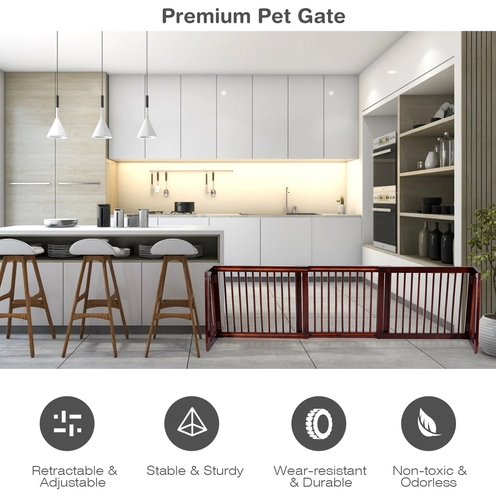 Folding Adjustable 3 Panel Wood Fence, Brown - Image 7