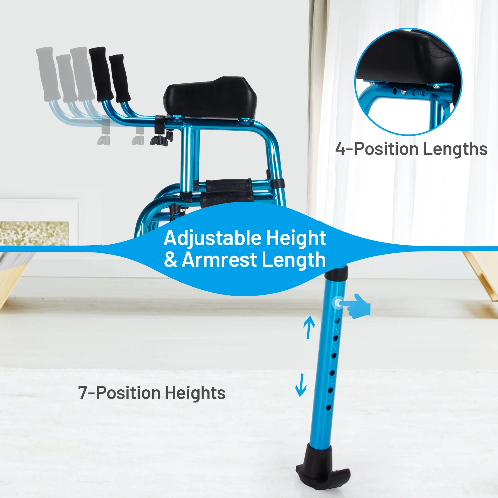 Folding Adjustable Aluminum Walking Frame, Navy - Image 10