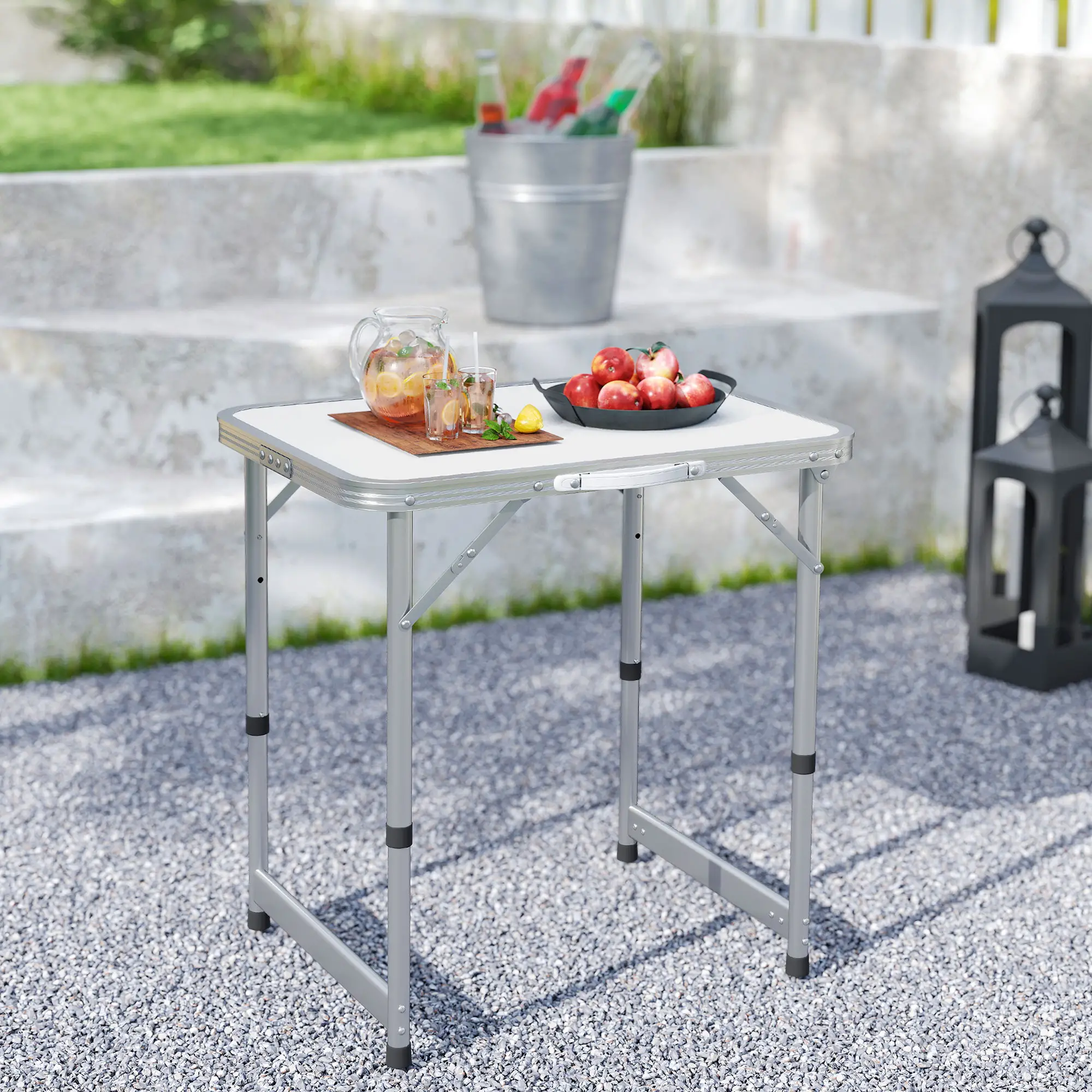 Folding Adjustable Patio Table, Portable Camping Dining, Aluminum Frame, Silver - Image 10