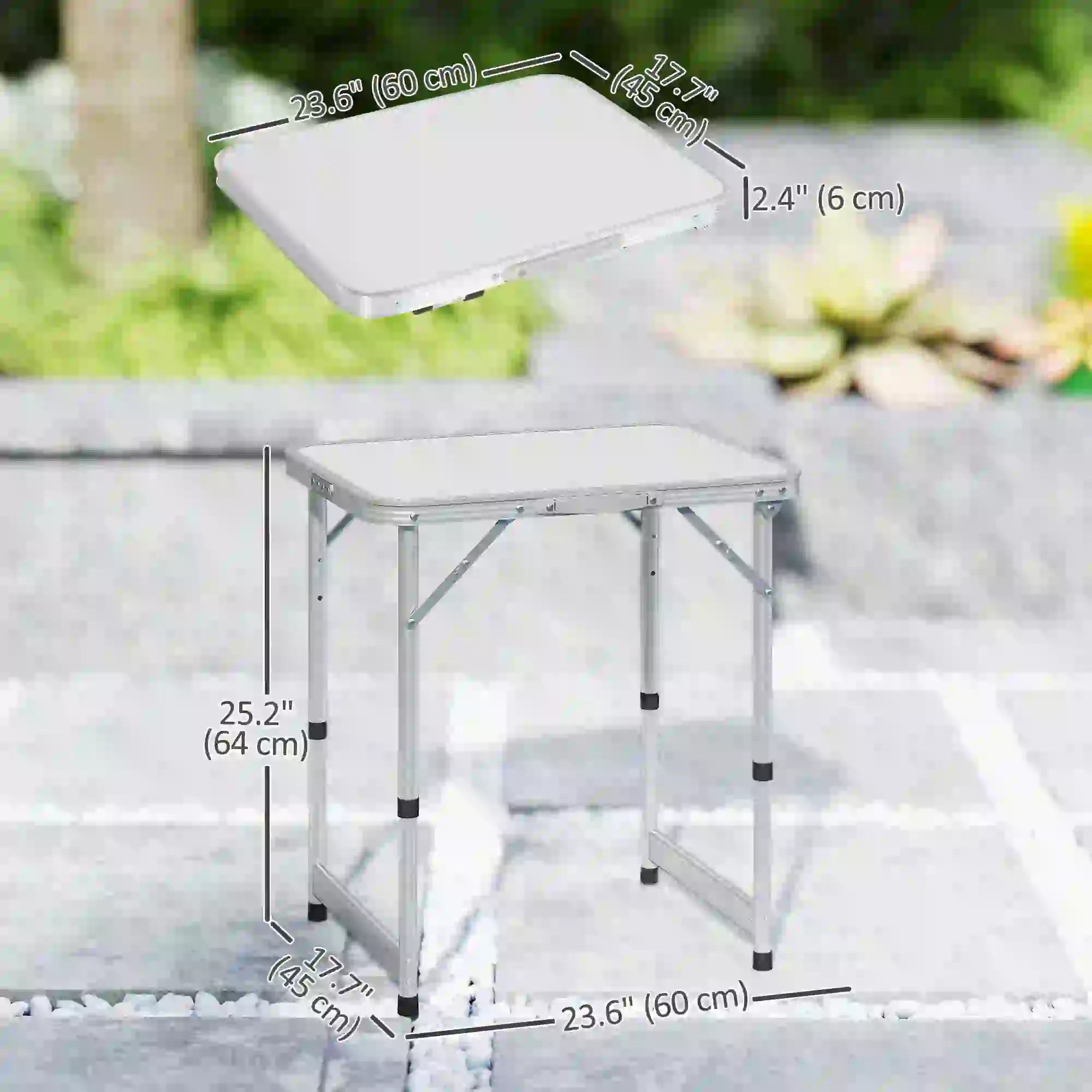 Folding Adjustable Patio Table, Portable Camping Dining, Aluminum Frame, Silver - Image 3