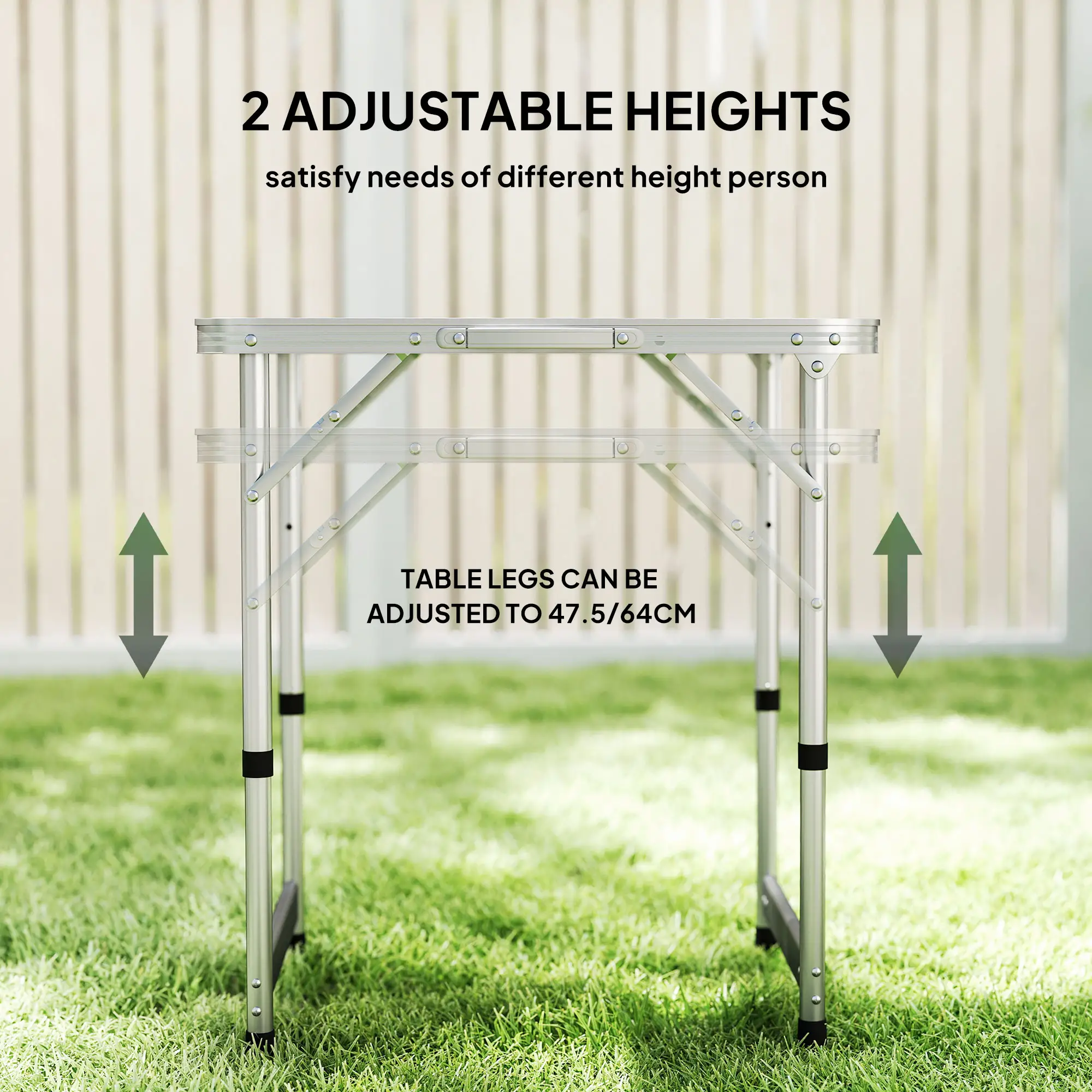 Folding Adjustable Patio Table, Portable Camping Dining, Aluminum Frame, Silver - Image 6