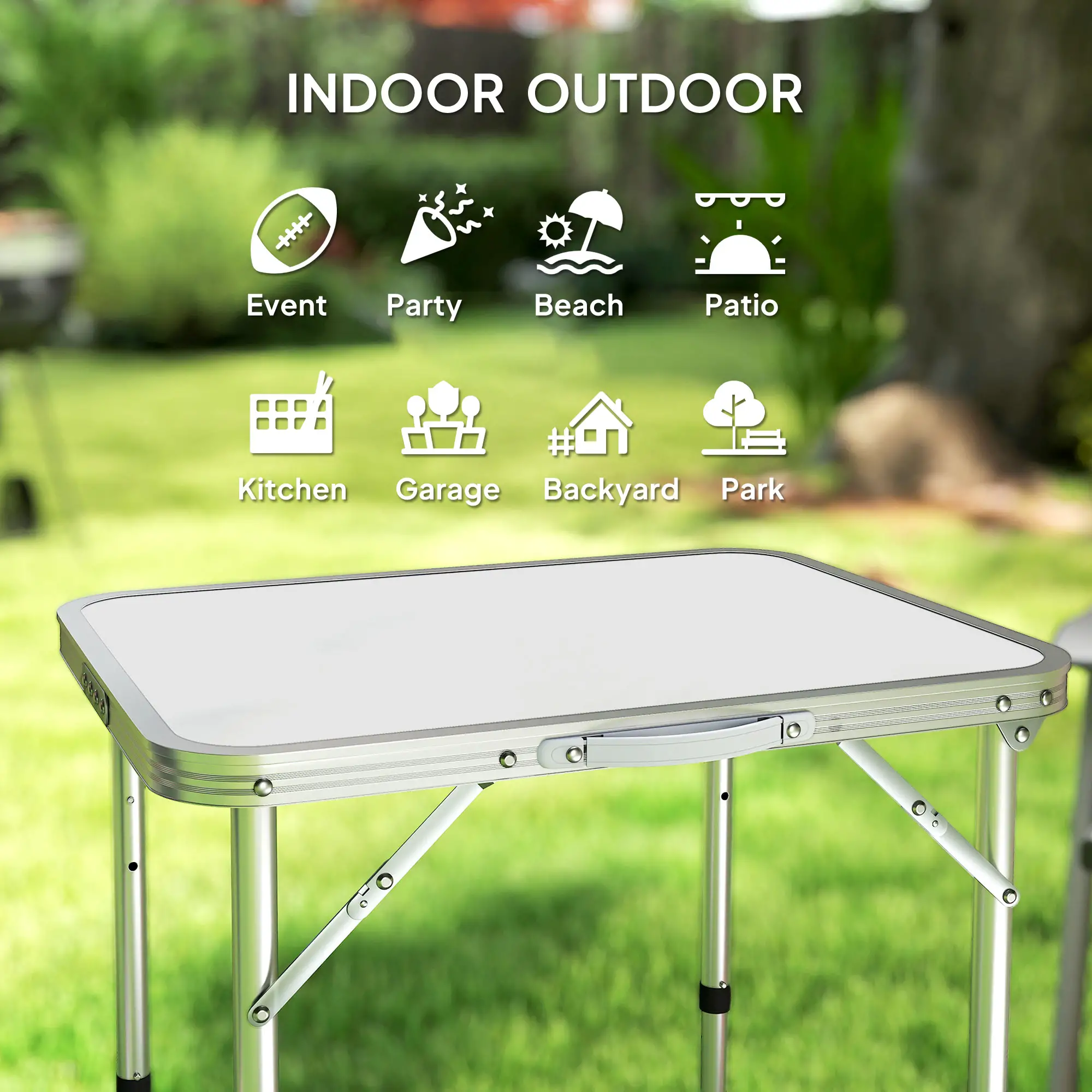 Folding Adjustable Patio Table, Portable Camping Dining, Aluminum Frame, Silver - Image 7
