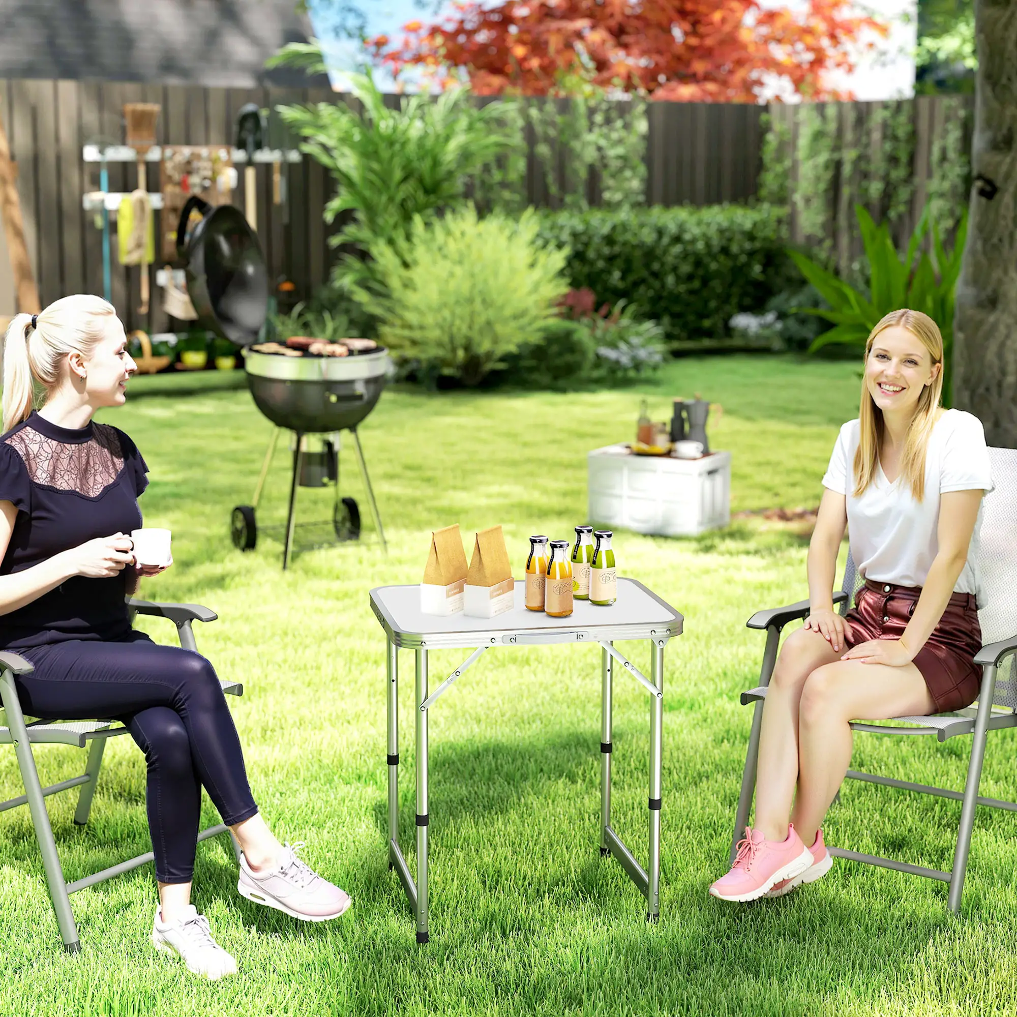 Folding Adjustable Patio Table, Portable Camping Dining, Aluminum Frame, Silver - Image 9
