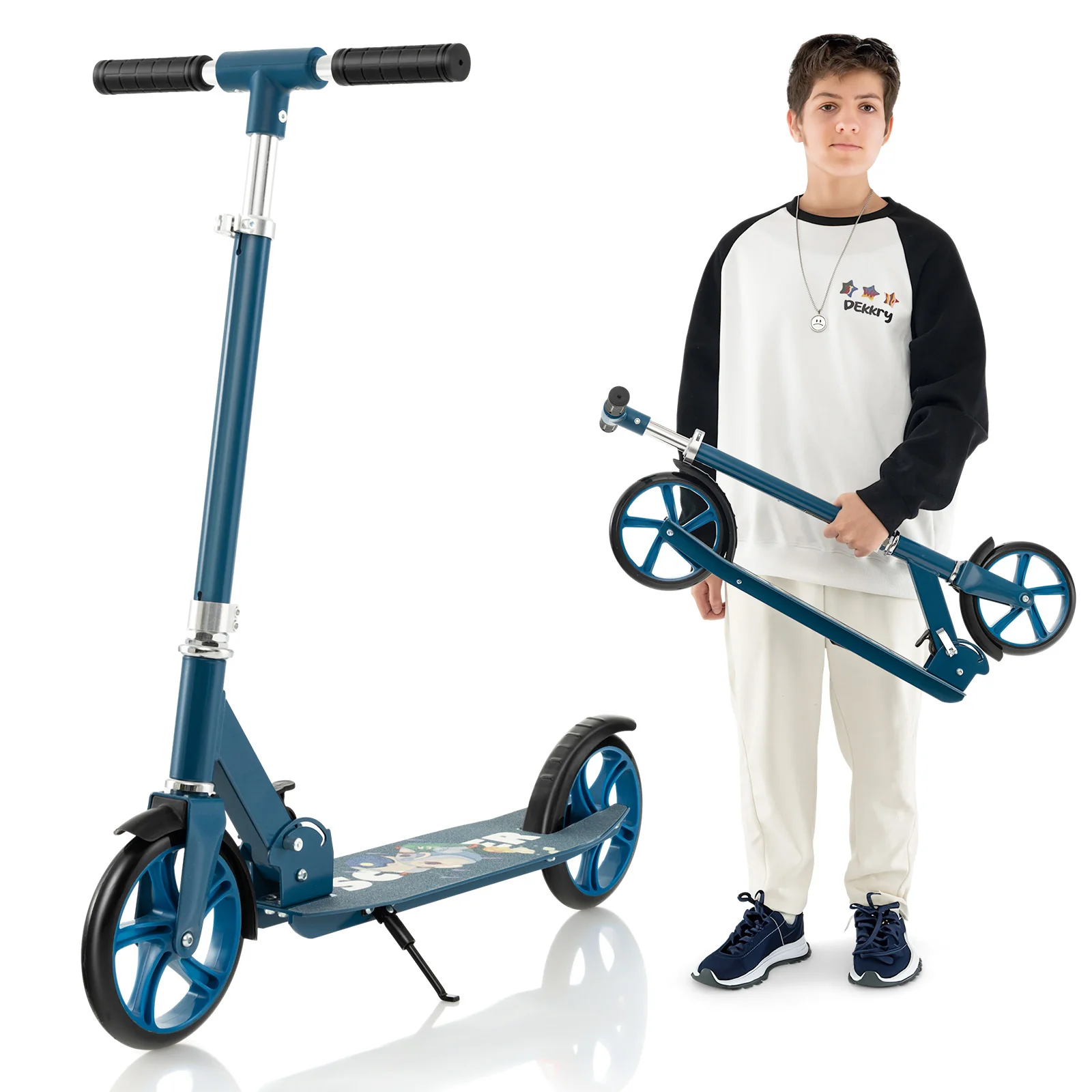 Folding Aluminum Alloy Scooter, 3 Adjustable Heights, Blue