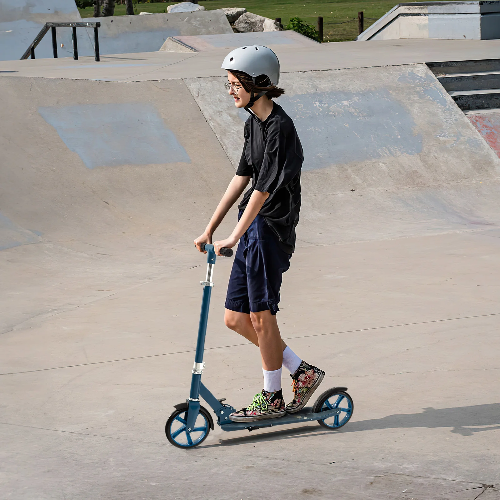 Folding Aluminum Alloy Scooter, 3 Adjustable Heights, Blue - Image 2