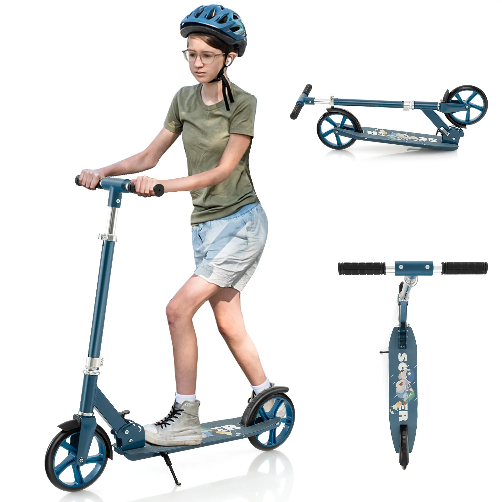 Folding Aluminum Alloy Scooter, 3 Adjustable Heights, Blue - Image 5