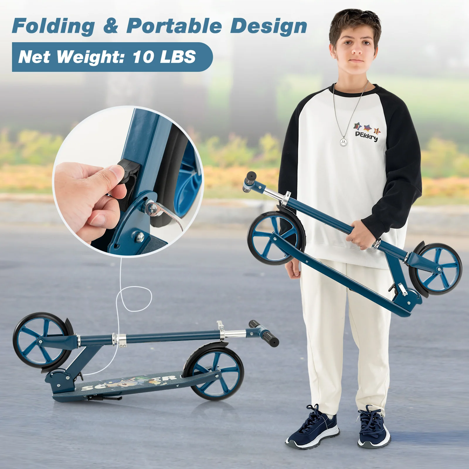 Folding Aluminum Alloy Scooter, 3 Adjustable Heights, Blue - Image 8