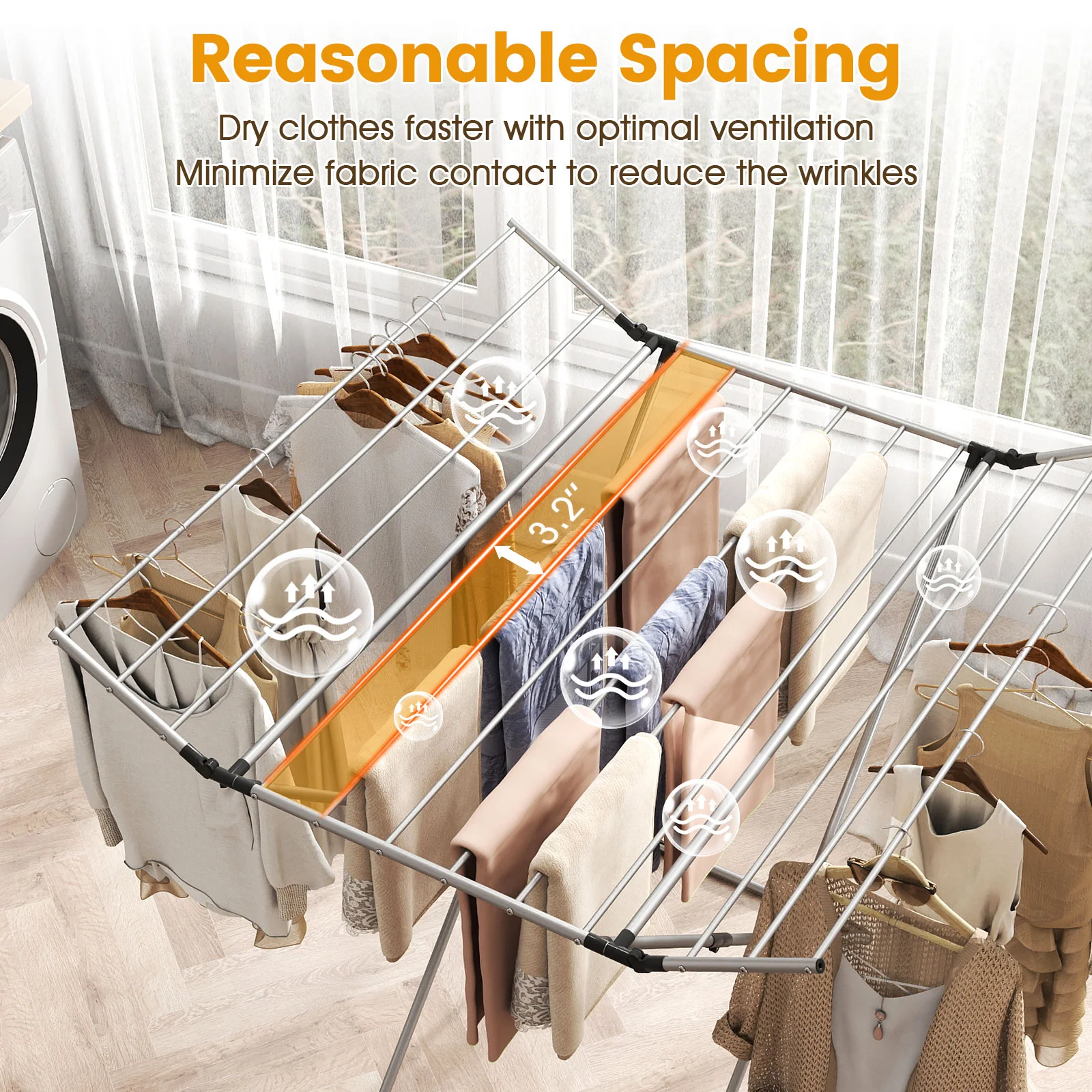 Folding Aluminum Clothes Drying Rack with 2 Side Wings - Image 10