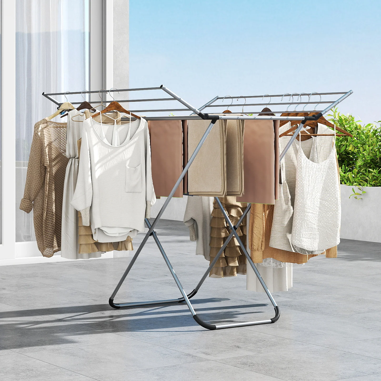 Folding Aluminum Clothes Drying Rack with 2 Side Wings - Image 2
