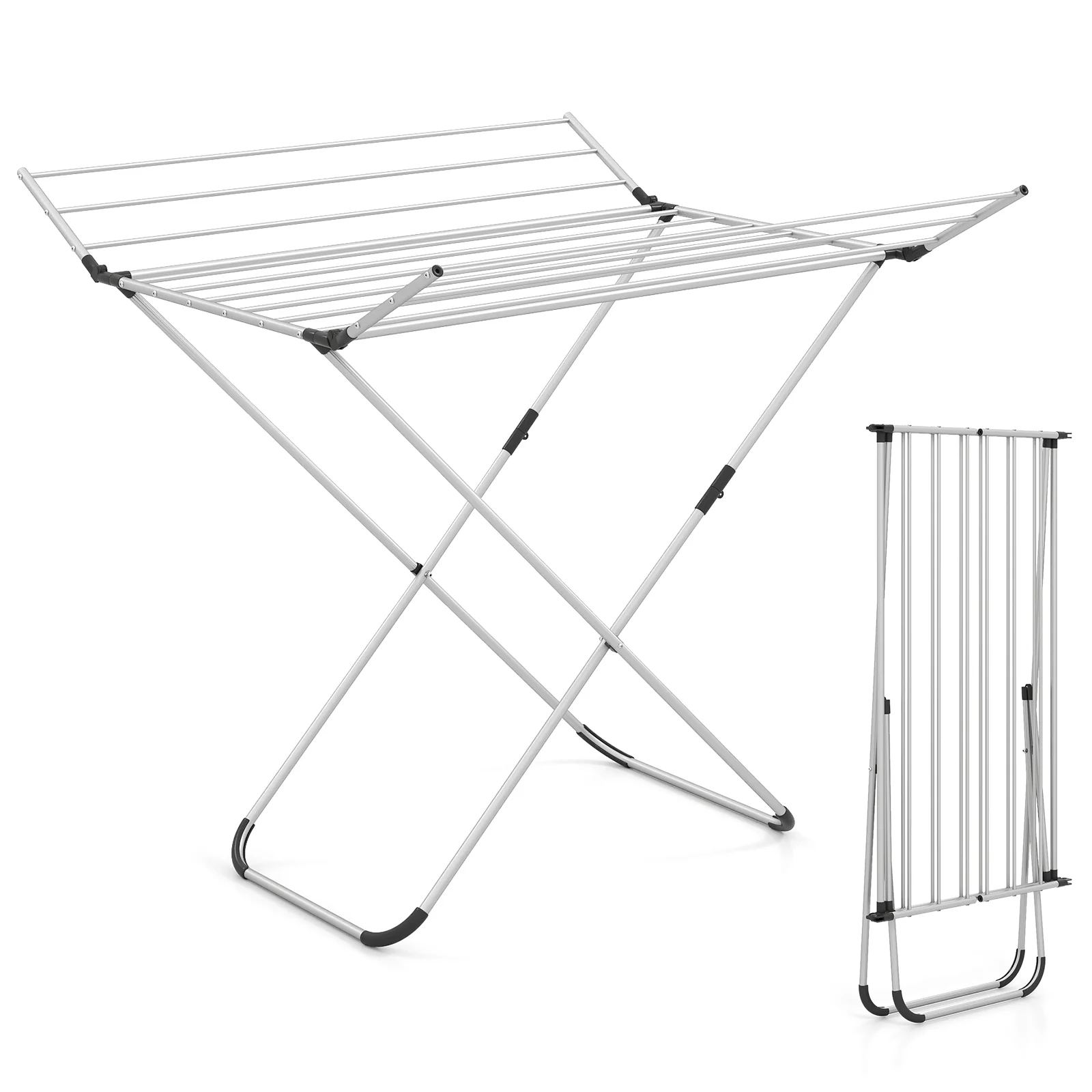 Folding Aluminum Clothes Drying Rack with 2 Side Wings - Image 4