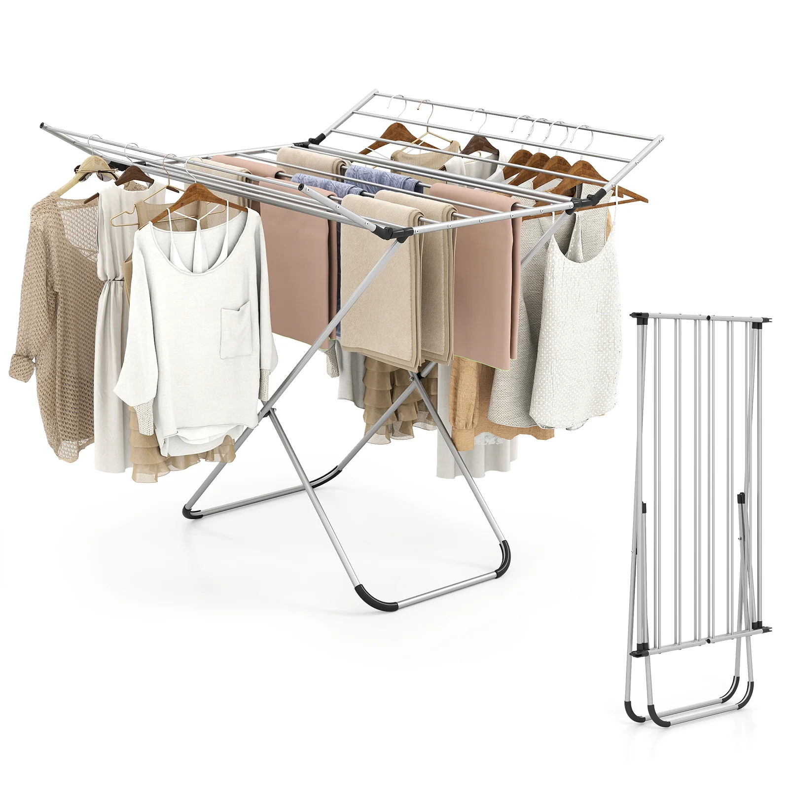 Folding Aluminum Clothes Drying Rack with 2 Side Wings - Image 5