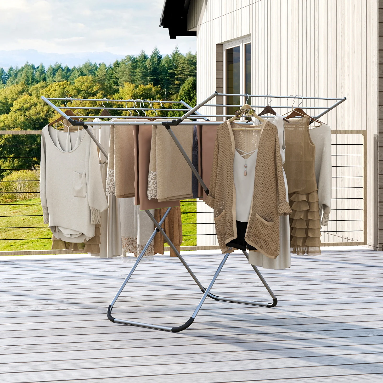 Folding Aluminum Clothes Drying Rack with 2 Side Wings - Image 6