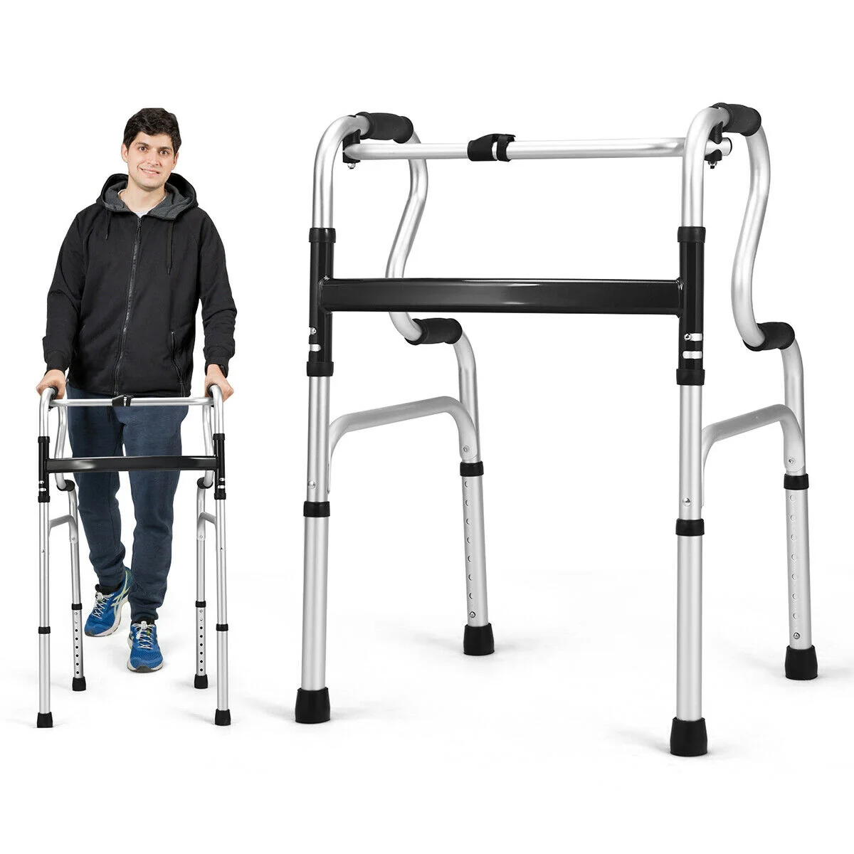 Folding Aluminum Walking Frame Walker, Silver - Image 5