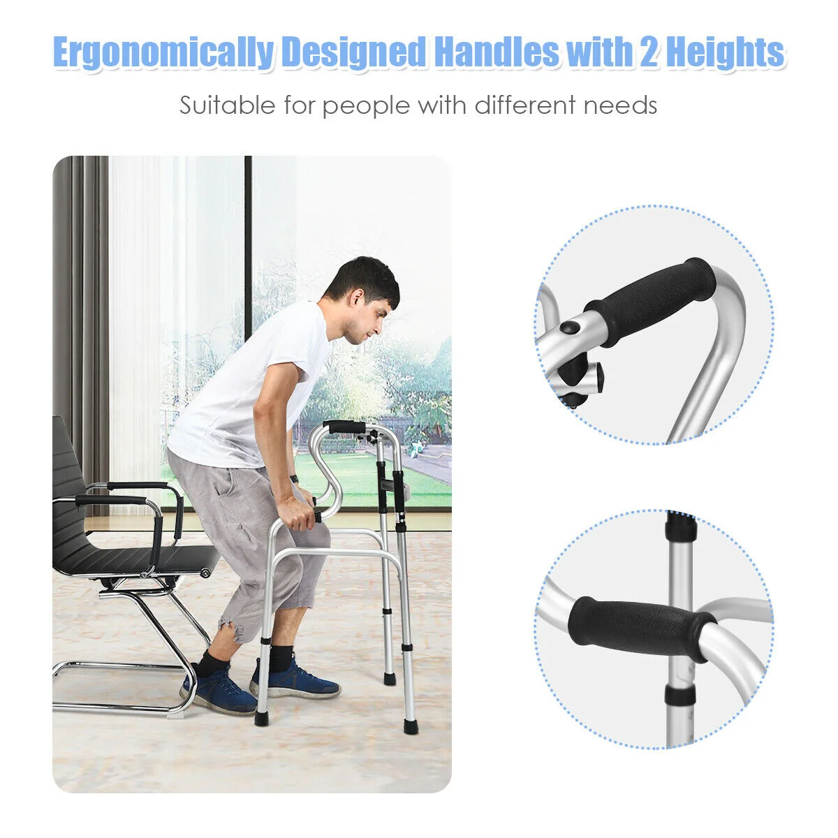 Folding Aluminum Walking Frame Walker, Silver - Image 9