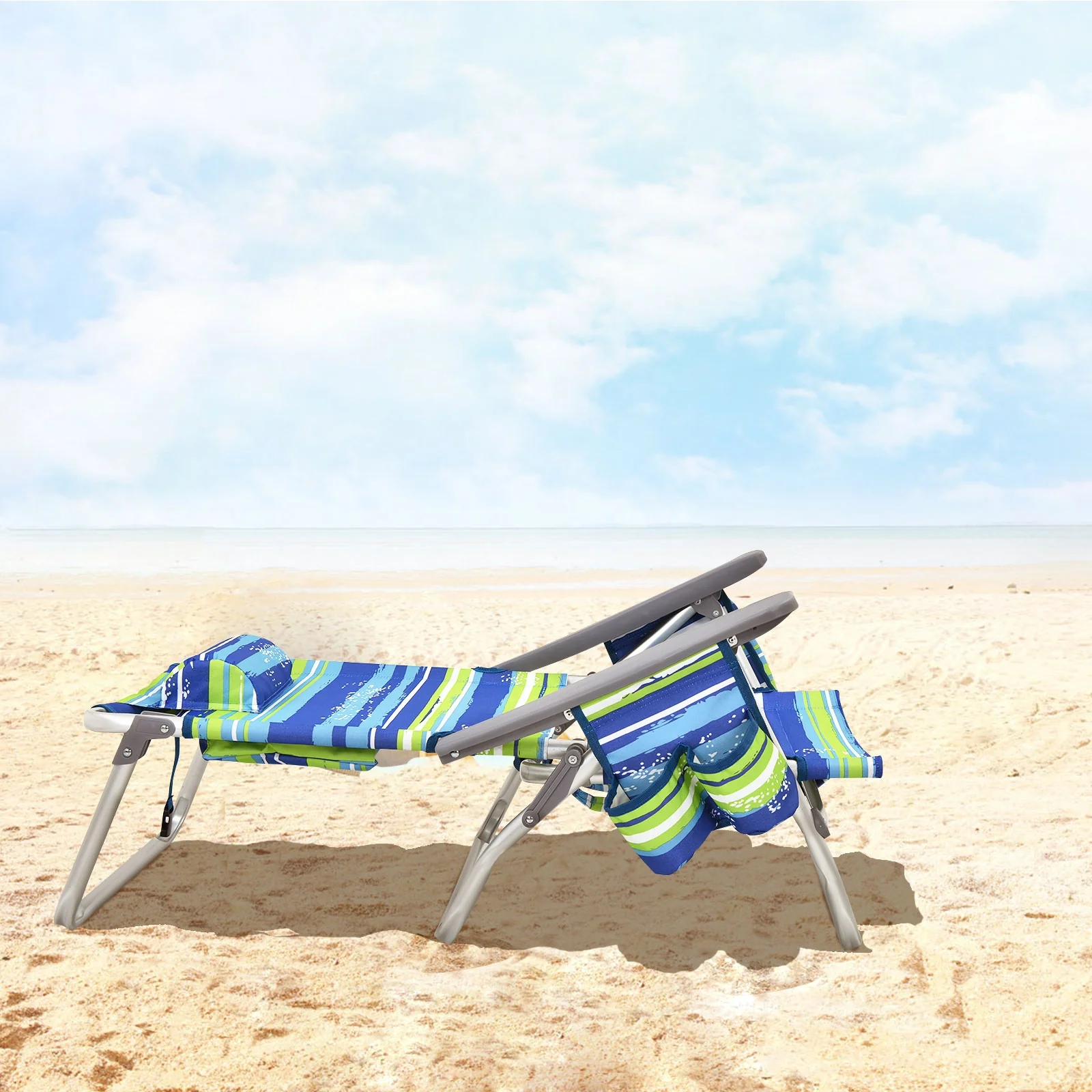 Folding Backpack Beach Chair, 5-Position Reclining, Blue - Image 3