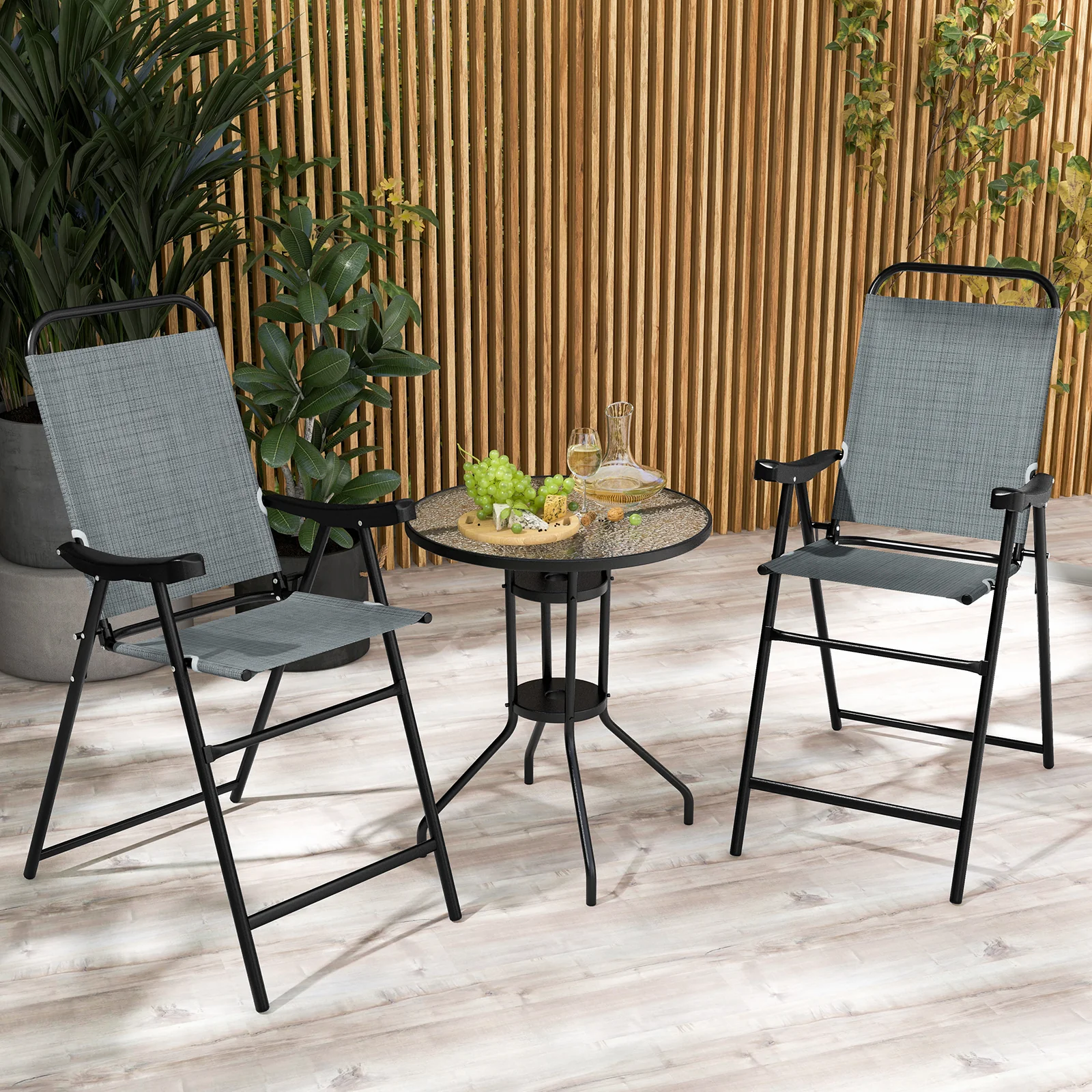 Folding Bar Stool Set, 2-Piece, Metal Frame, Footrest, Blue - Image 3