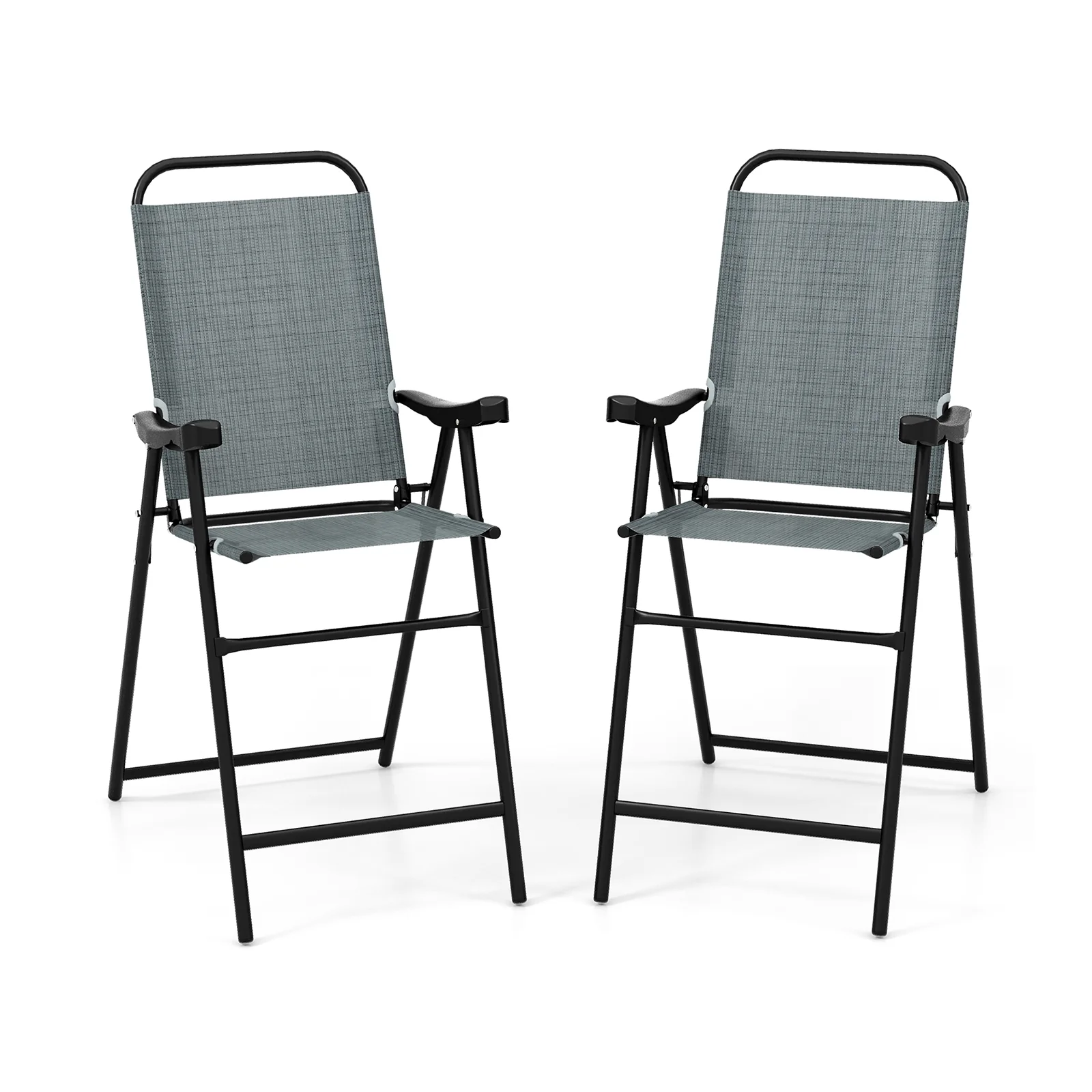 Folding Bar Stool Set, 2-Piece, Metal Frame, Footrest, Blue - Image 4