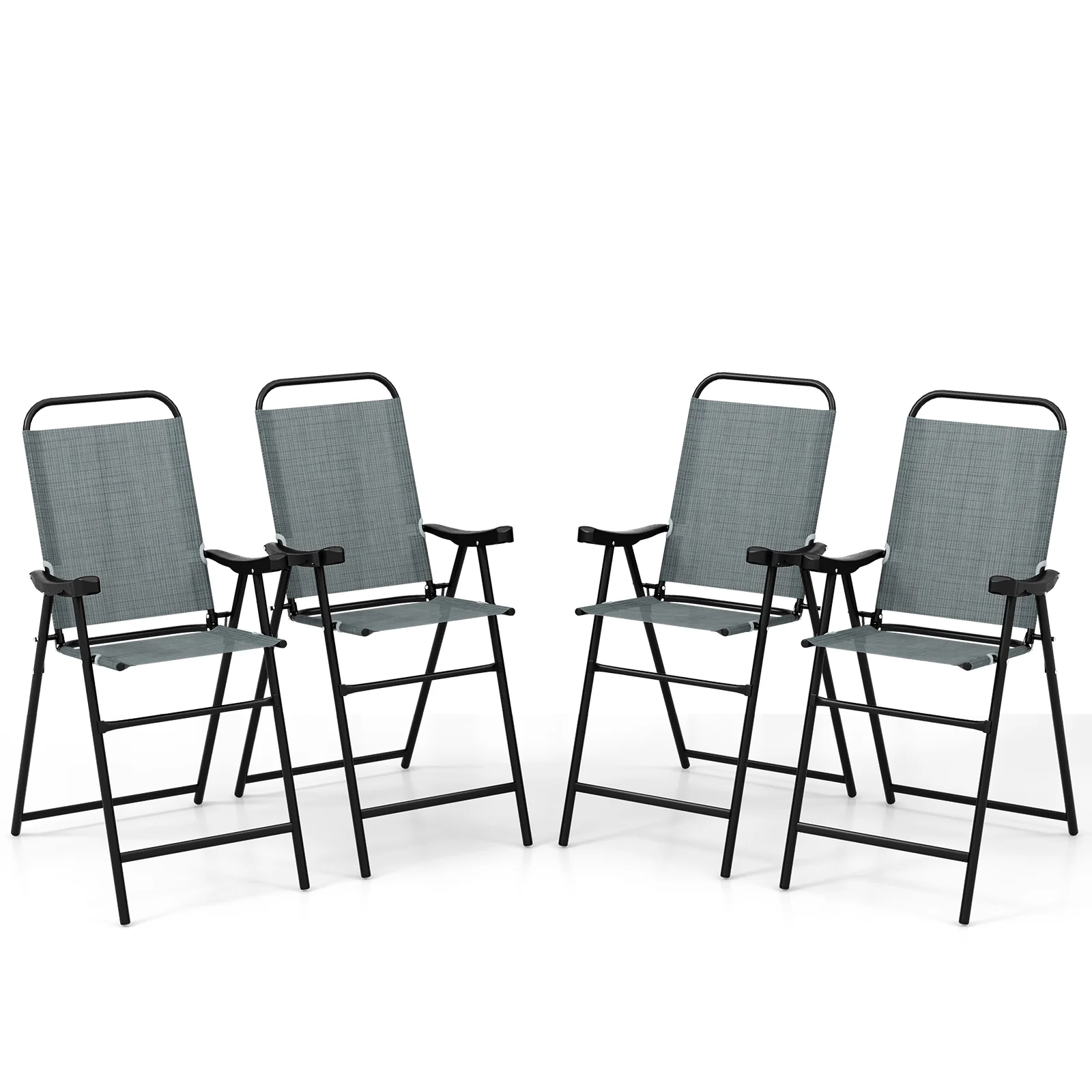 Folding Bar Stool Set, 4 Pack, Metal Frame With Footrest, Blue - Image 4