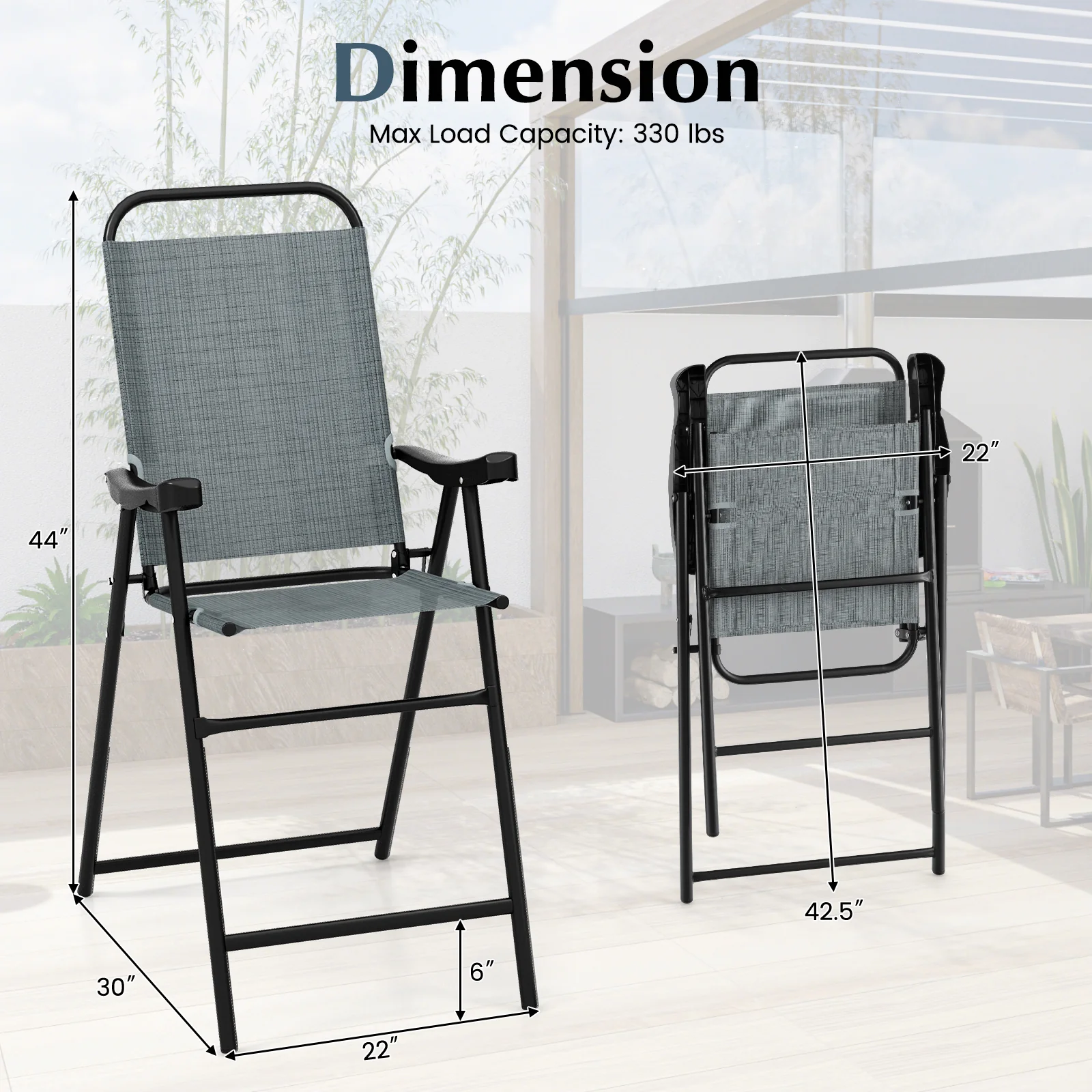 Folding Bar Stool Set, 4 Pack, Metal Frame With Footrest, Blue - Image 5