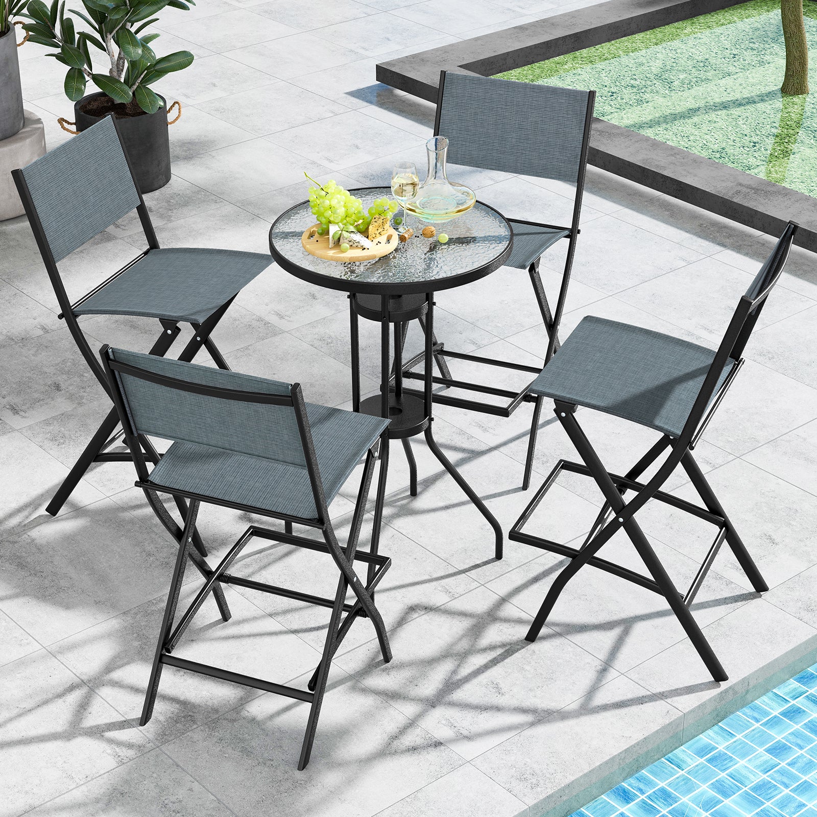 Folding Bar Stools Set of 2, Backrest, Footrest, Blue - Image 2