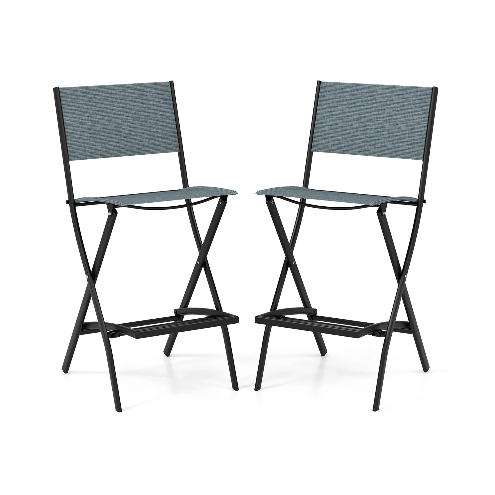 Folding Bar Stools Set of 2, Backrest, Footrest, Blue - Image 4