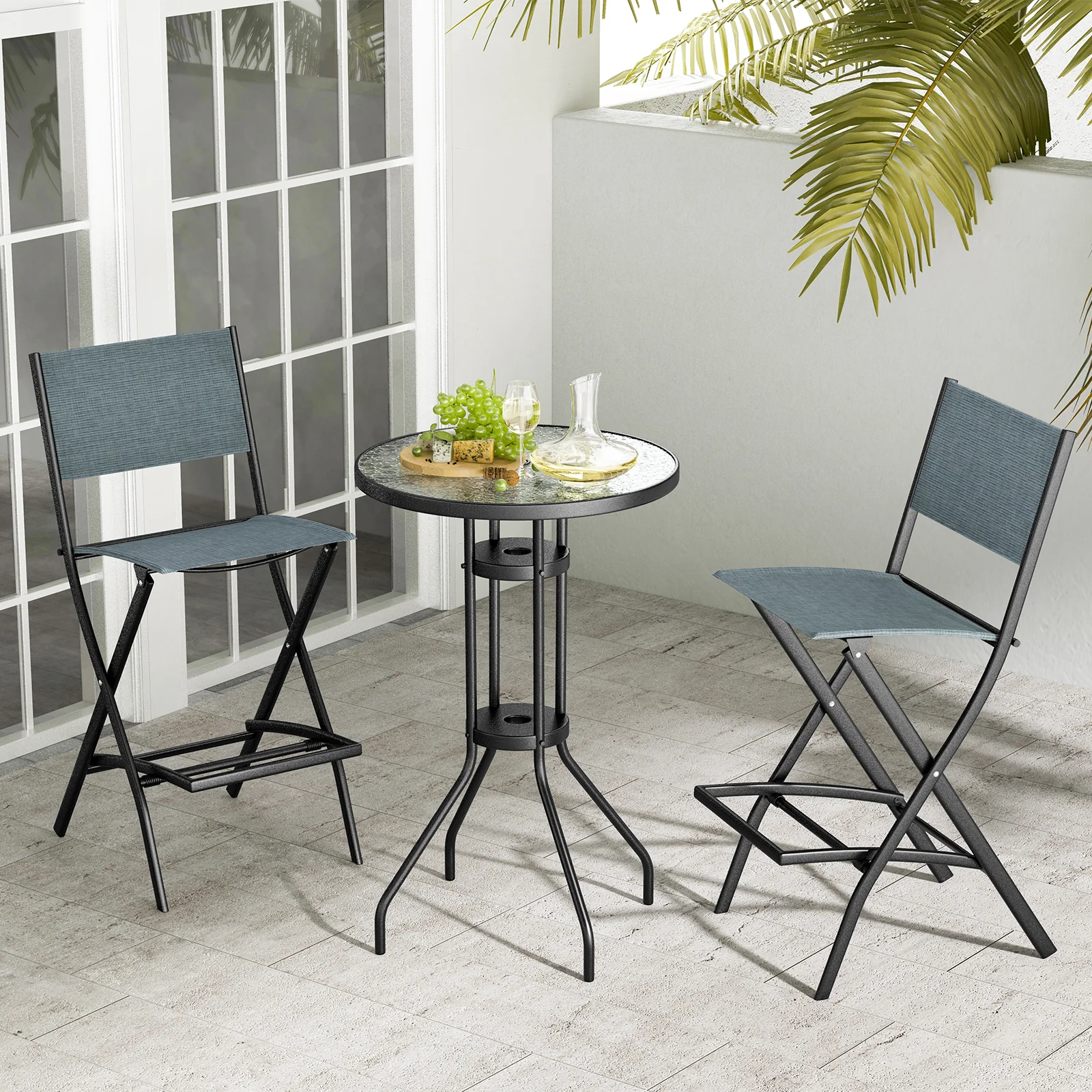 Folding Bar Stools Set of 2, Backrest, Footrest, Blue - Image 7