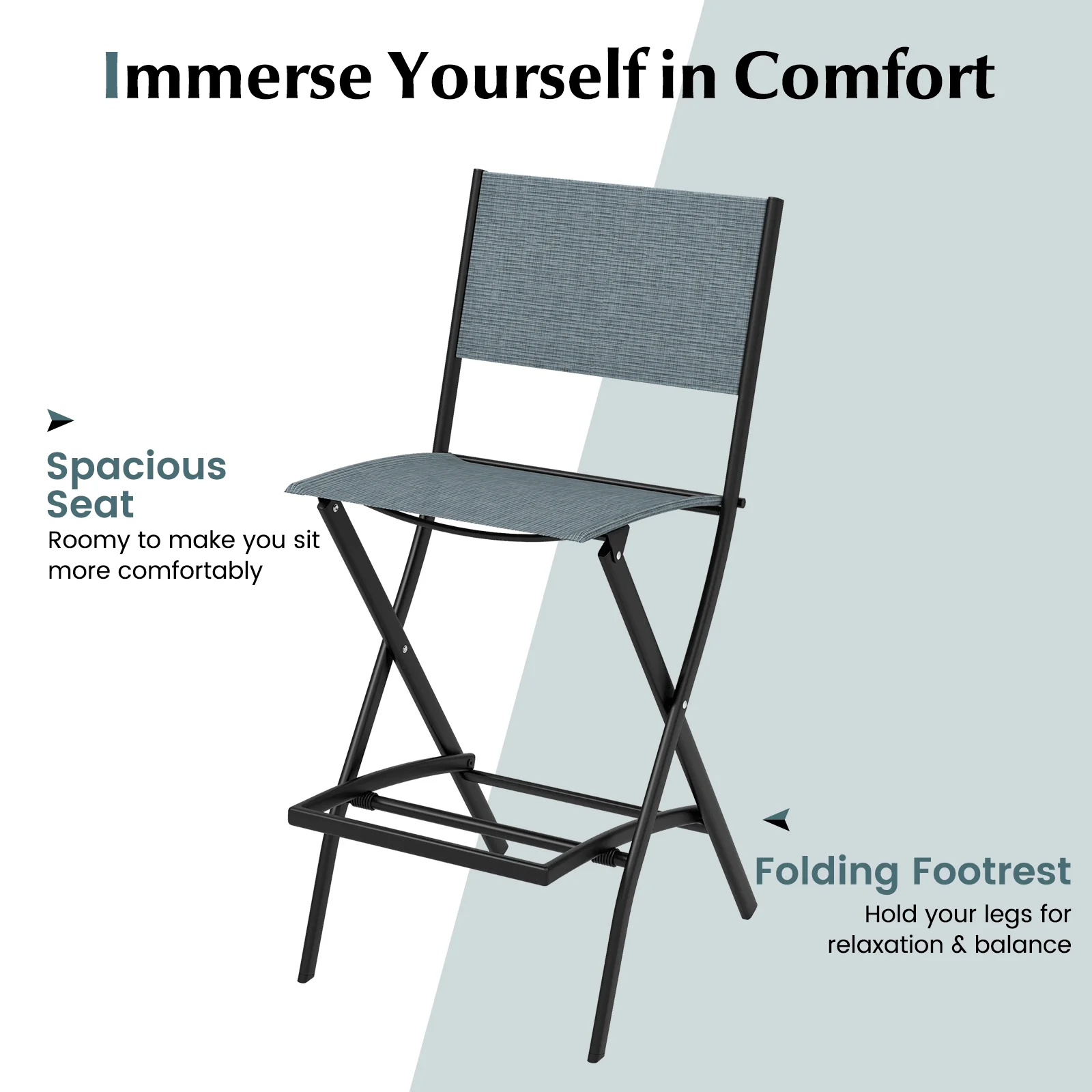 Folding Bar Stools Set of 2, Backrest, Footrest, Blue - Image 8