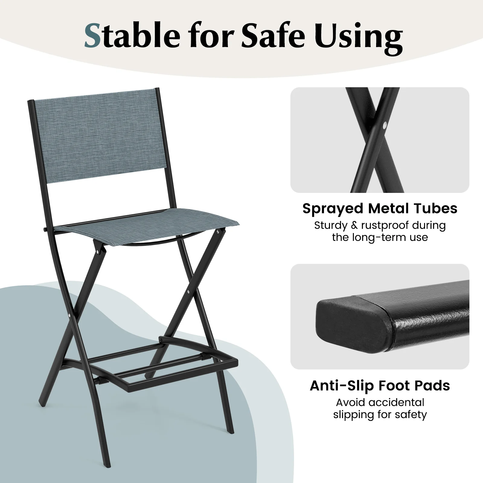 Folding Bar Stools Set of 2, Backrest, Footrest, Blue - Image 9