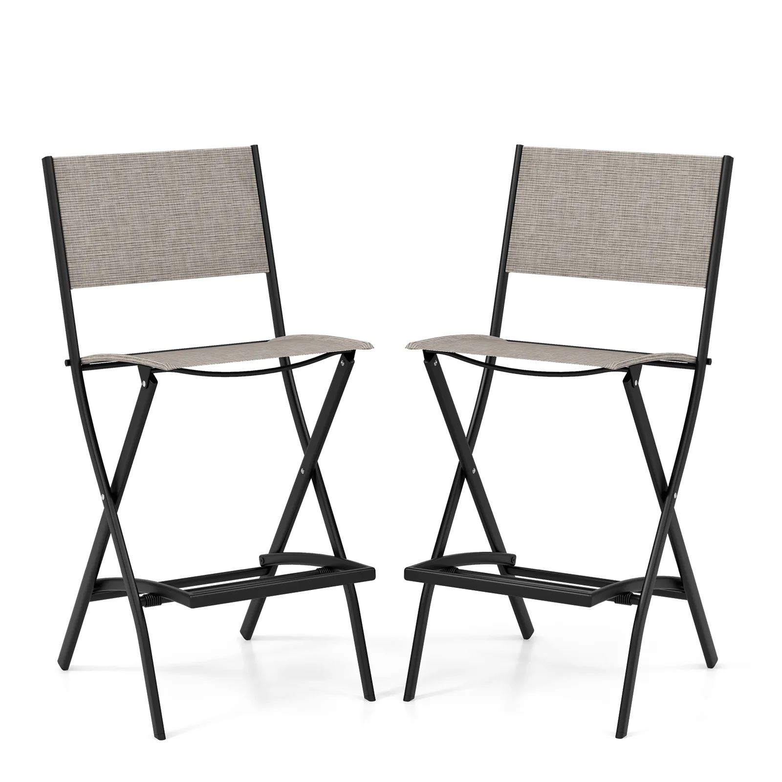 Folding Bar Stools Set of 2, Backrest, Footrest, Coffee - Image 4