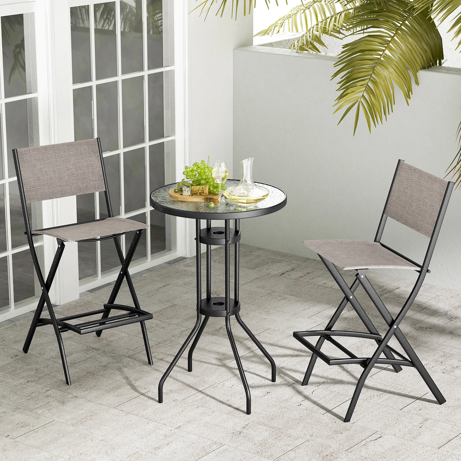 Folding Bar Stools Set of 2, Backrest, Footrest, Coffee - Image 7